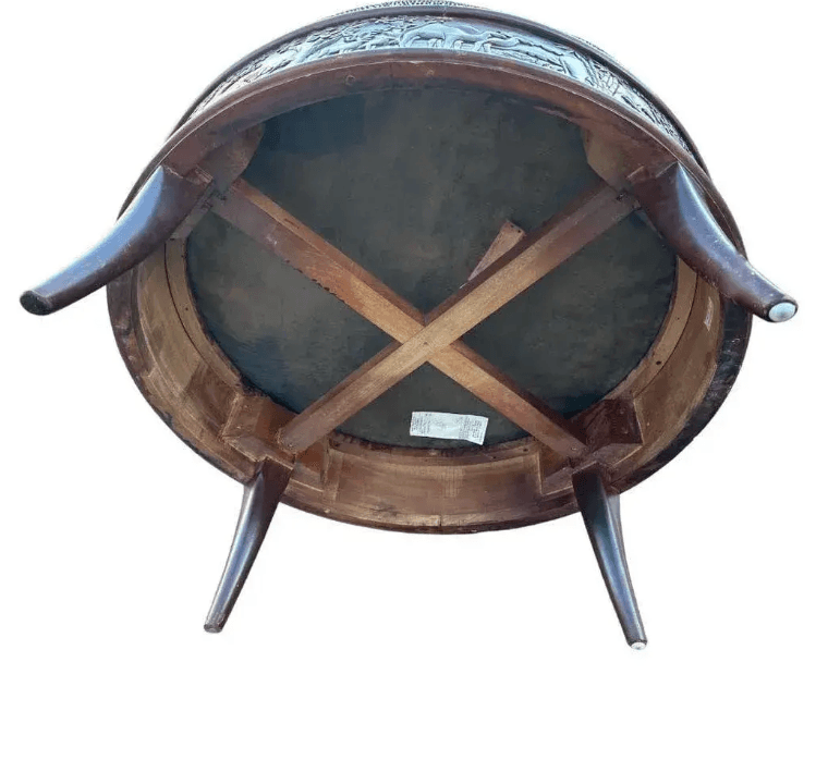 Teakwood and Cheetah Print Sam Moore Round Cocktail Ottoman - Thumbnail 4