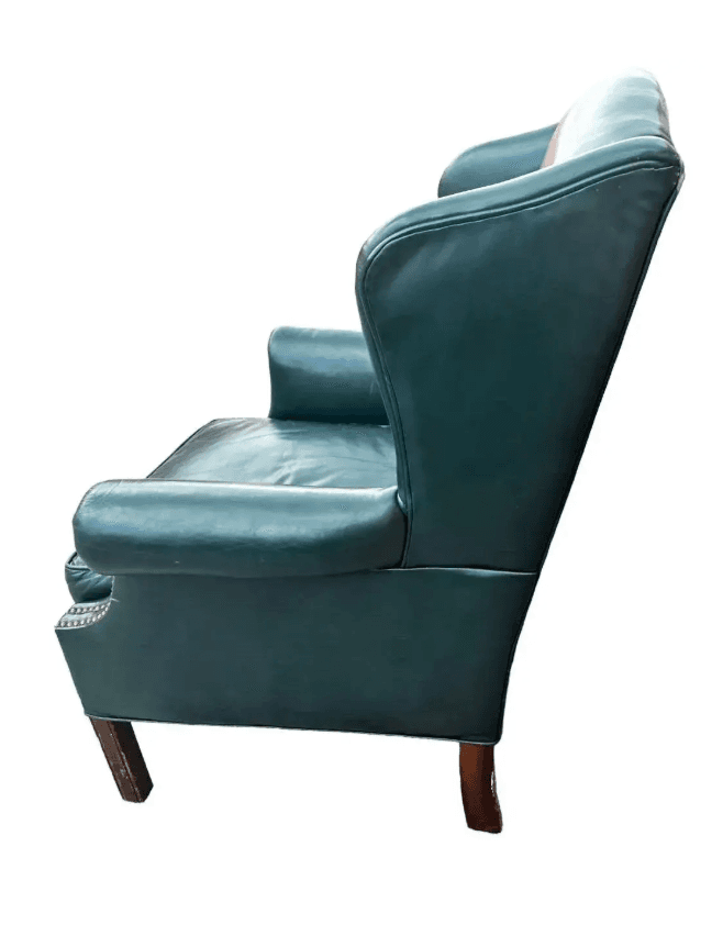Vintage English Green Leather Chair and Ottoman Set - Thumbnail 4