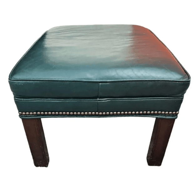 Vintage English Green Leather Chair and Ottoman Set - Thumbnail 5