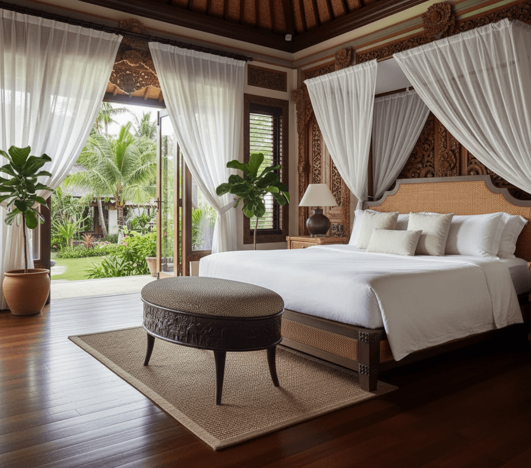 Teakwood and Cheetah Print Sam Moore Round Cocktail Ottoman - Thumbnail 2