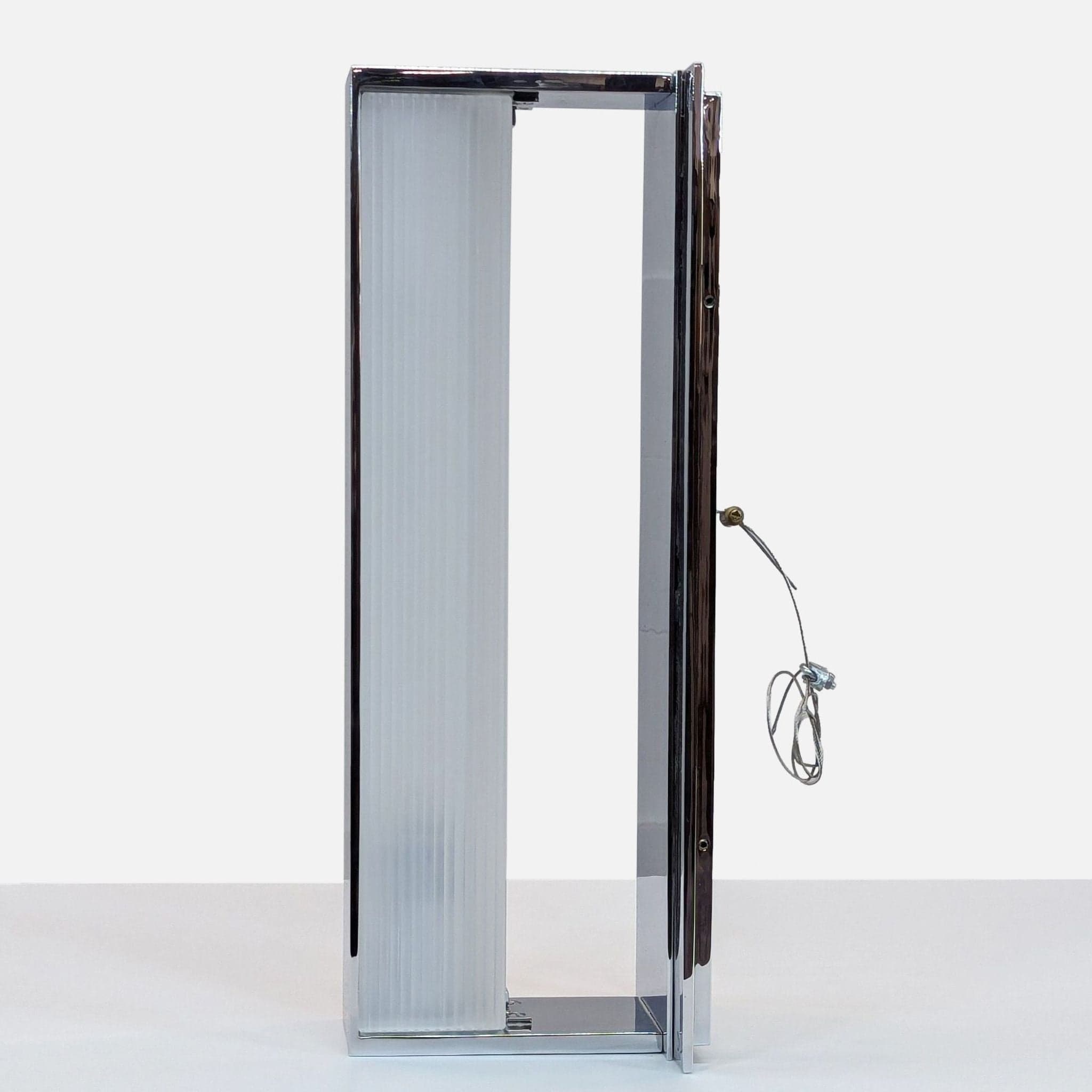 Modern Chrome Frame Wall Light with Ribbed Glass - Thumbnail 4