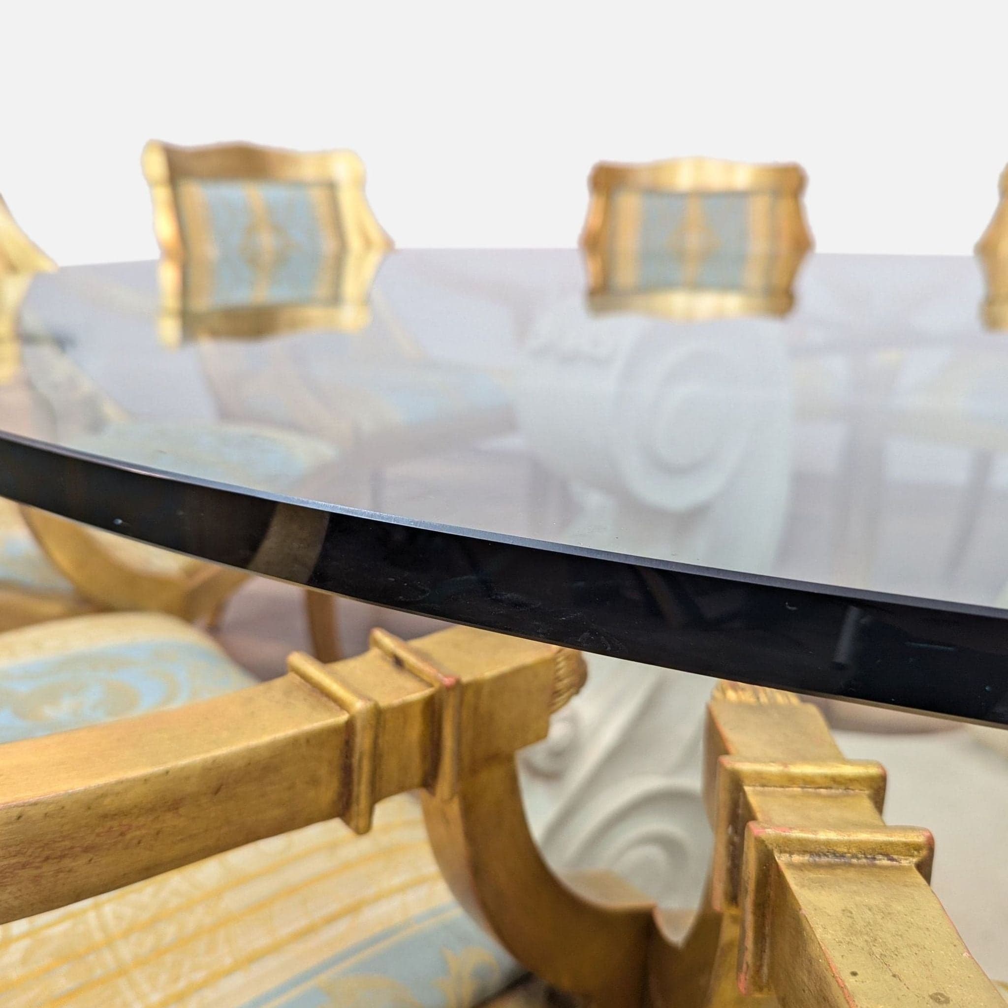 Vintage Glass and Stone Dining Table with 8 Chairs - Thumbnail 5