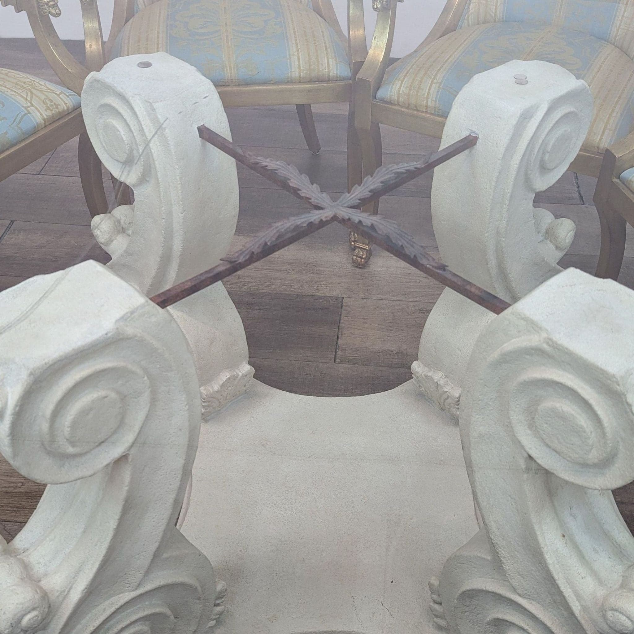 Vintage Glass and Stone Dining Table with 8 Chairs - Thumbnail 4