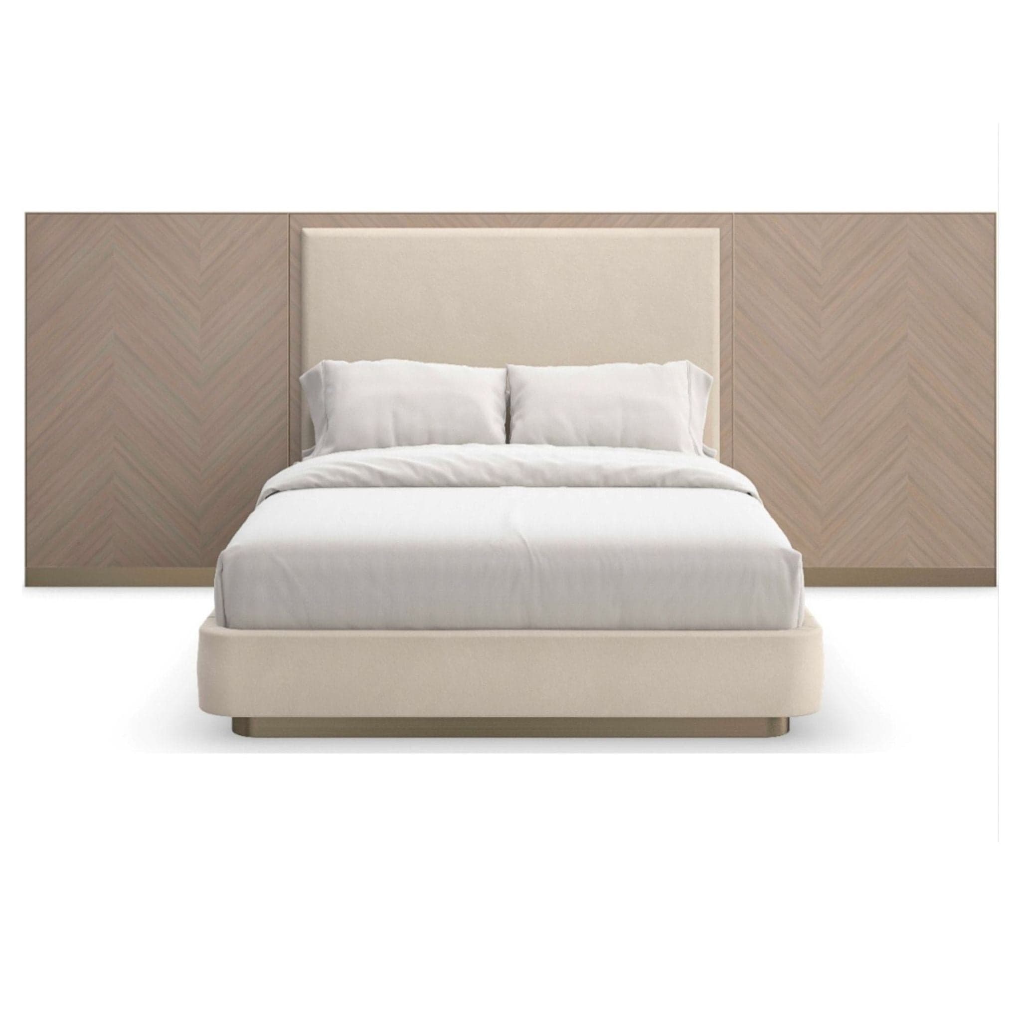 Caracole Classic Anthology Dry Martini White Beech Wood Upholstered Queen Platform Bed with Wings - Image 1