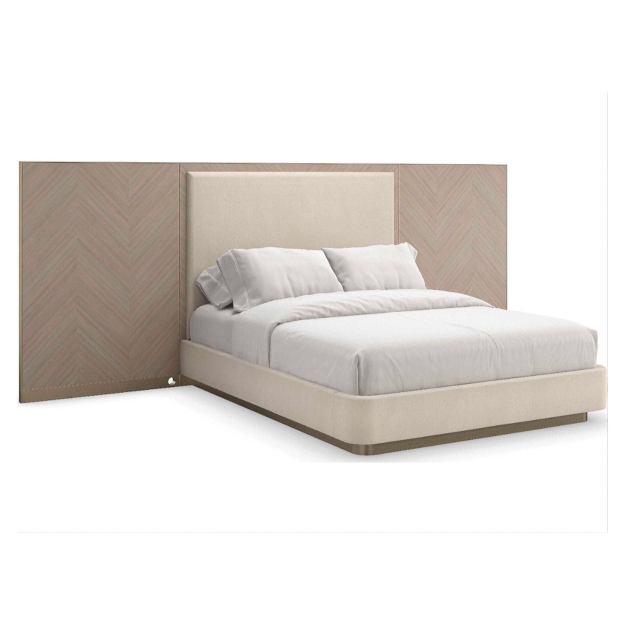 Caracole Classic Anthology Dry Martini White Beech Wood Upholstered Queen Platform Bed with Wings - Thumbnail 4