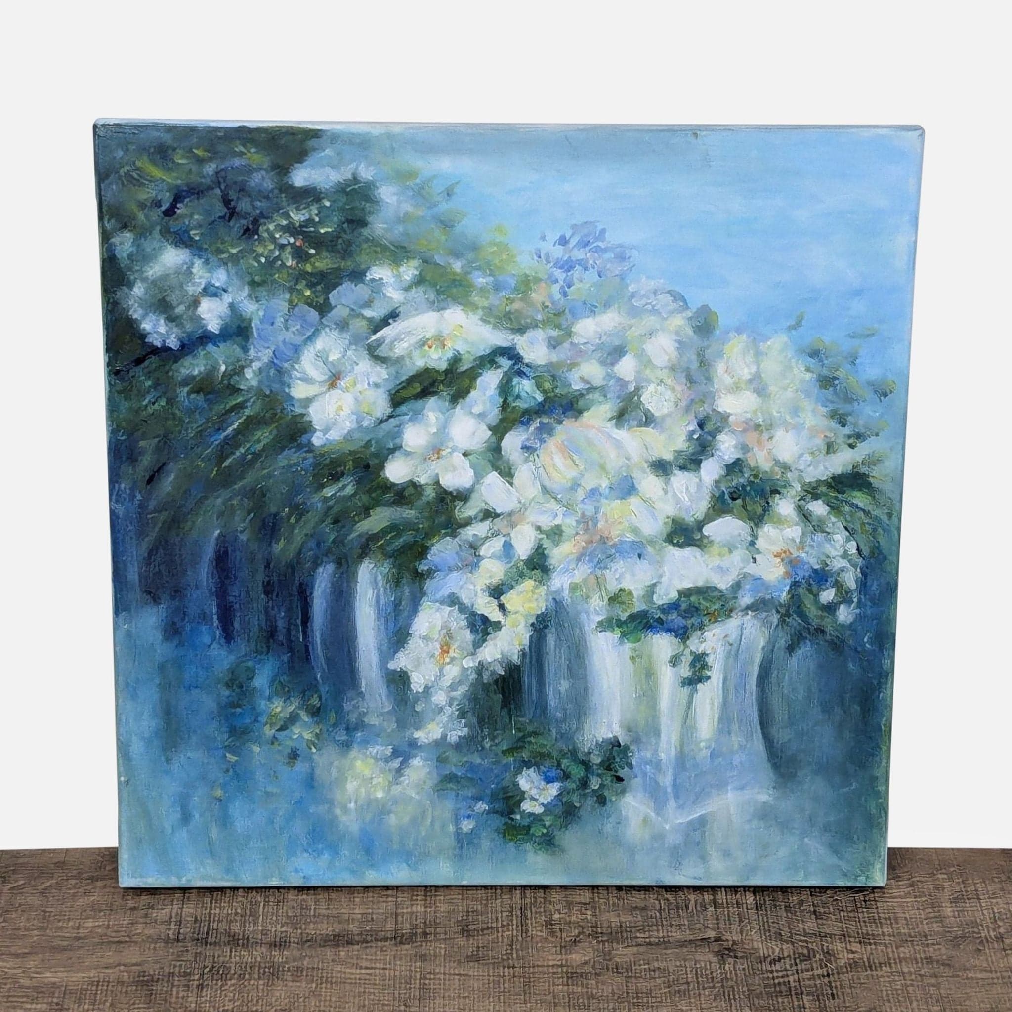 Aase Lind “ Flowers in Blue & White no 2” Original Floral Artwork on Canvas - Image 1