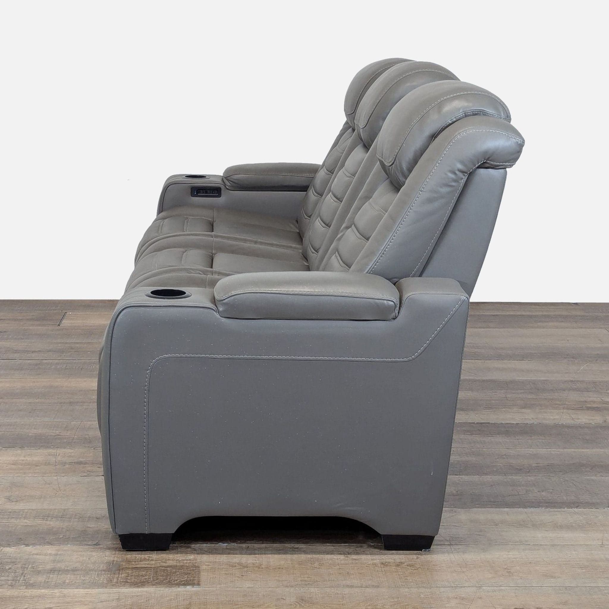Signature Design by Ashley Backtrack Gray Power Reclining Sofa - Thumbnail 4