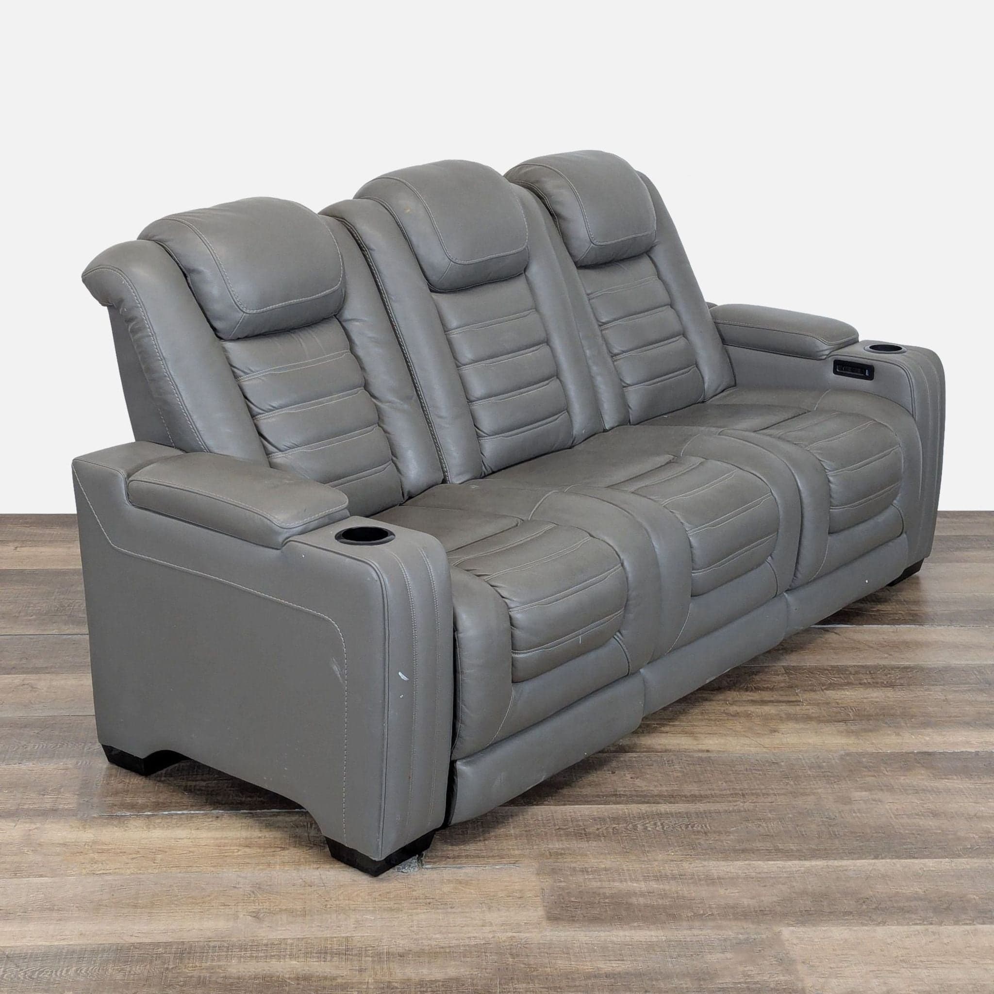 Signature Design by Ashley Backtrack Gray Power Reclining Sofa - Thumbnail 10