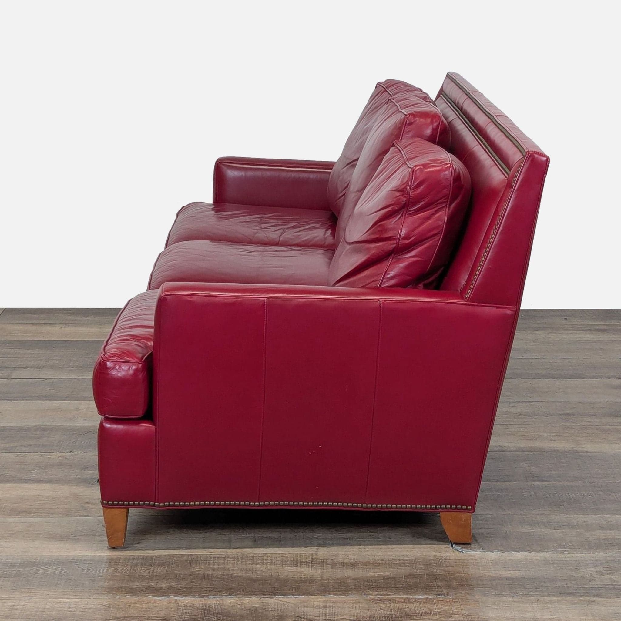 Hancock and Moore Arrington Red Leather Modern Sofa - Thumbnail 5