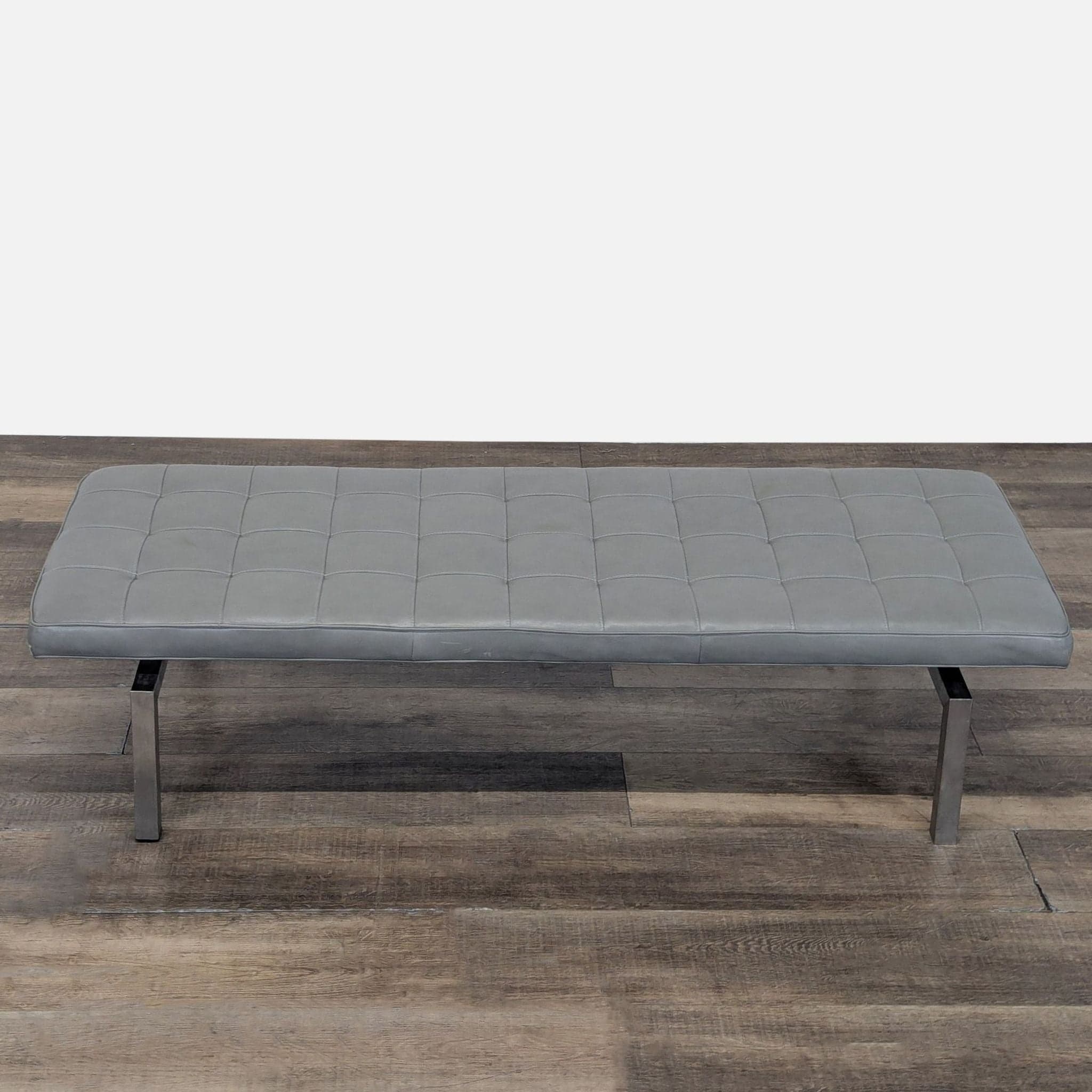 HD Buttercup Tufted Leather and Chrome Bench - Thumbnail 5