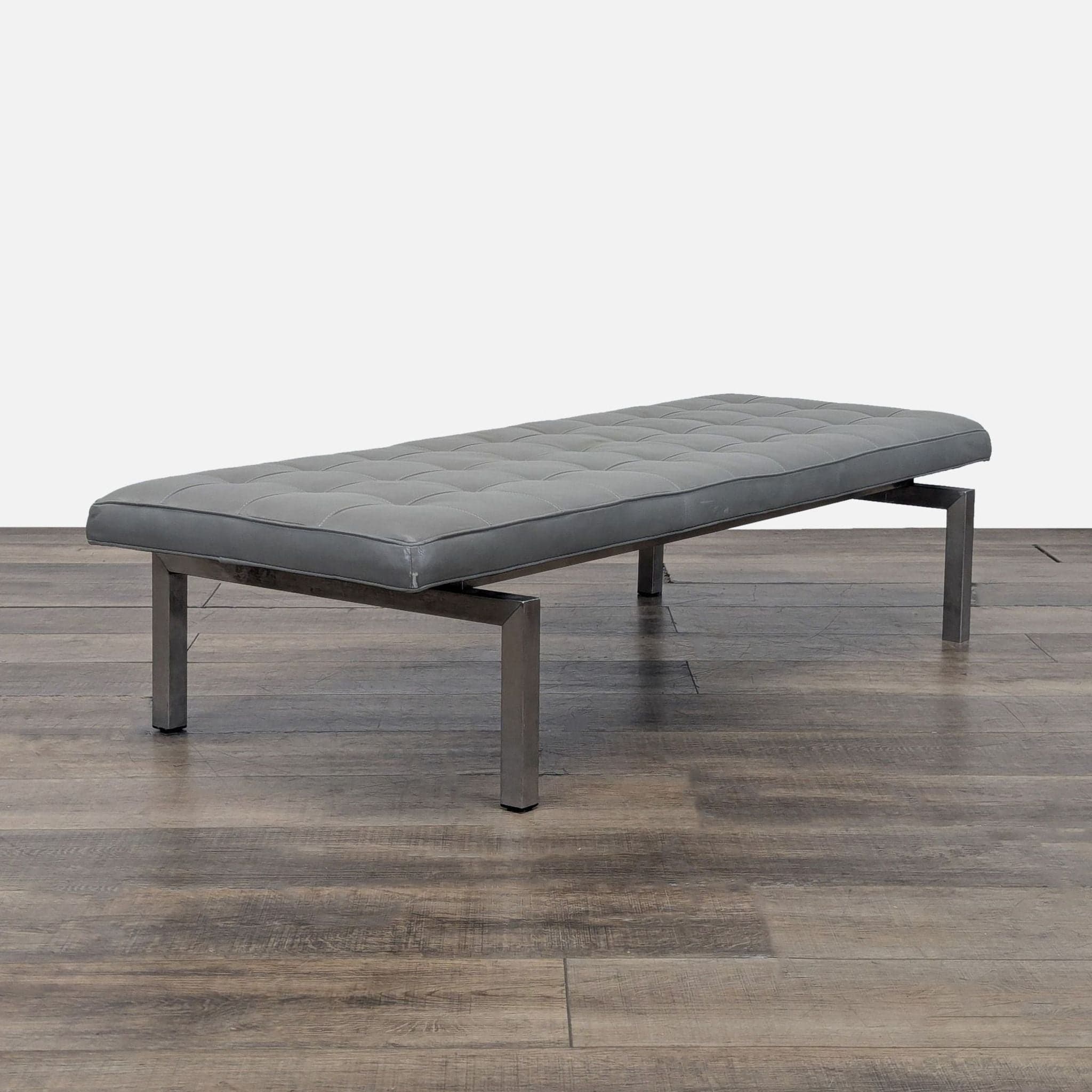 HD Buttercup Tufted Leather and Chrome Bench - Thumbnail 6