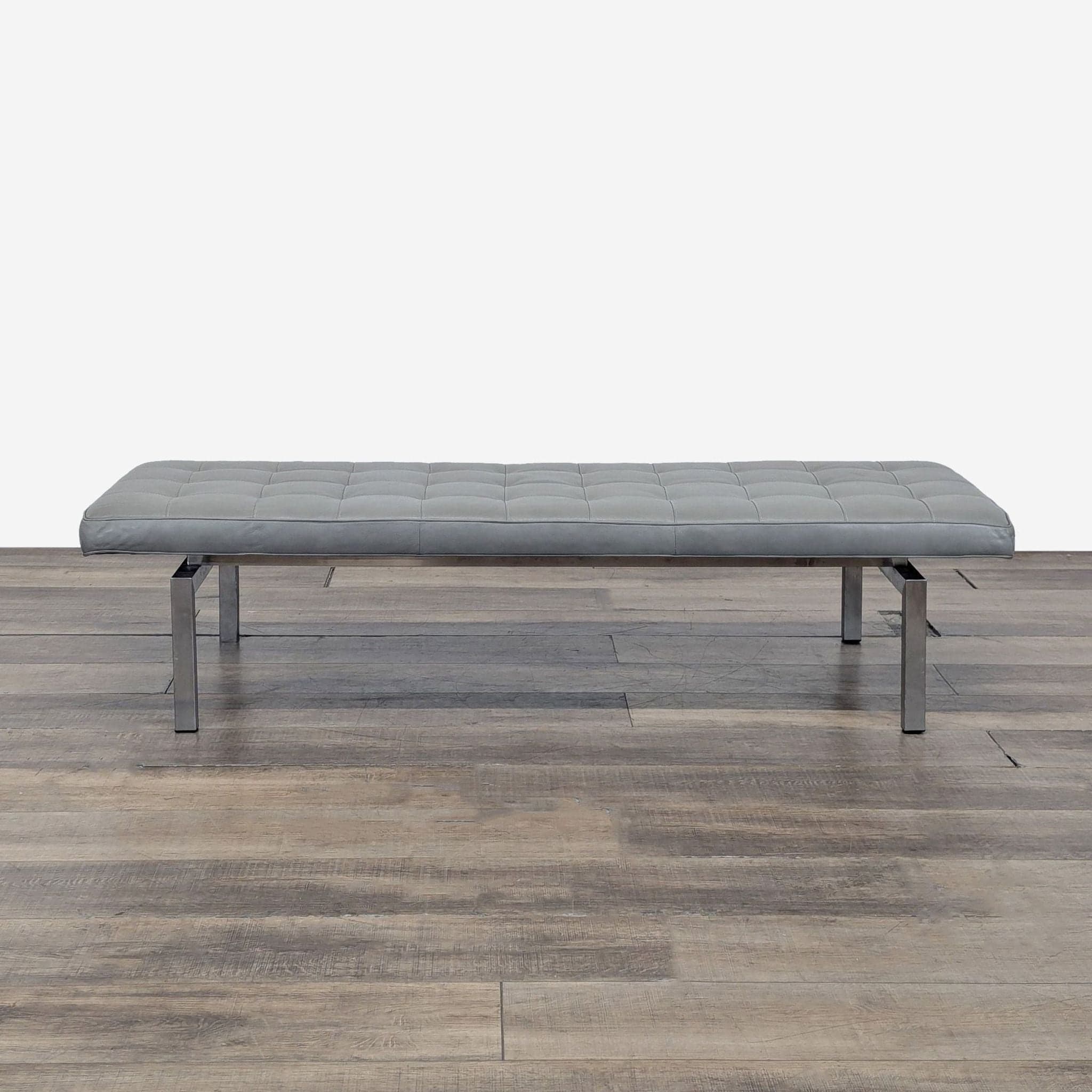 HD Buttercup Tufted Leather and Chrome Bench - Thumbnail 8