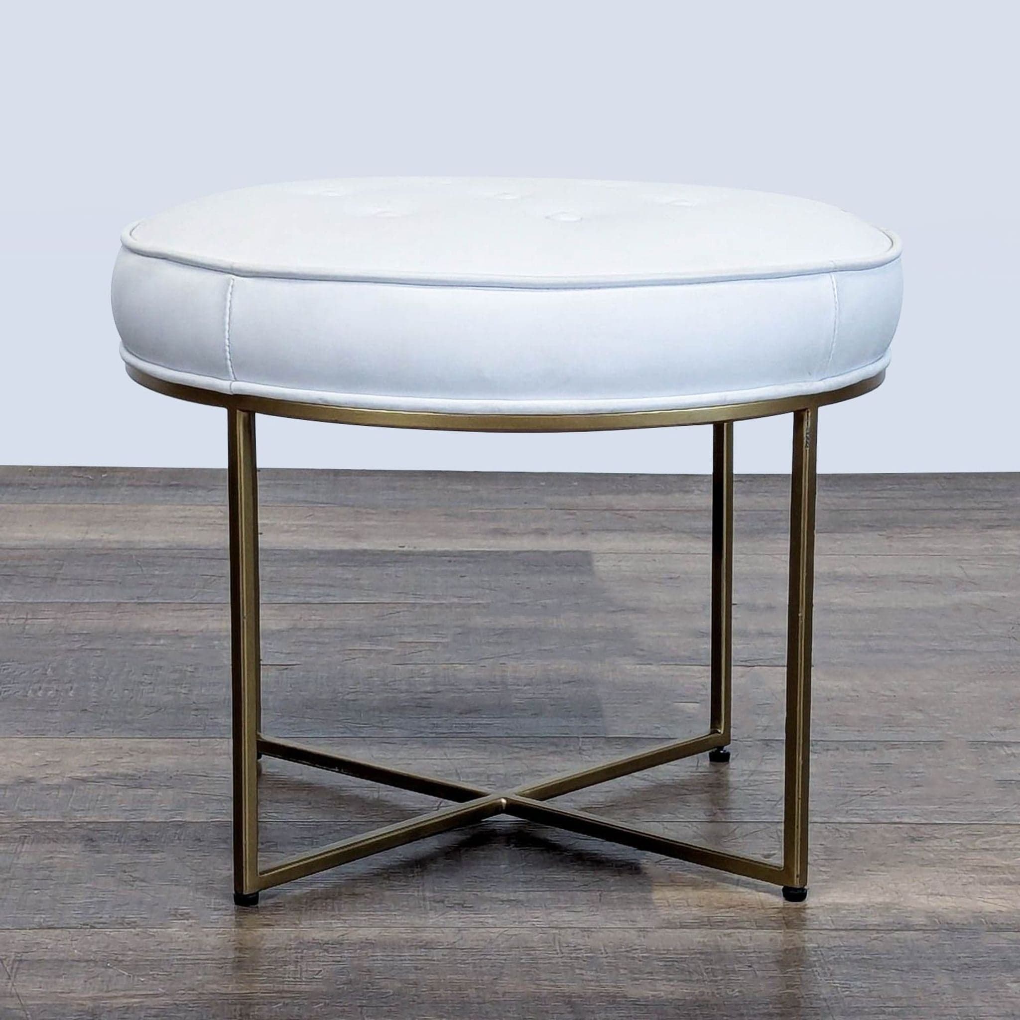 Leather Button Tufted Ottoman on Metal Base - Image 1
