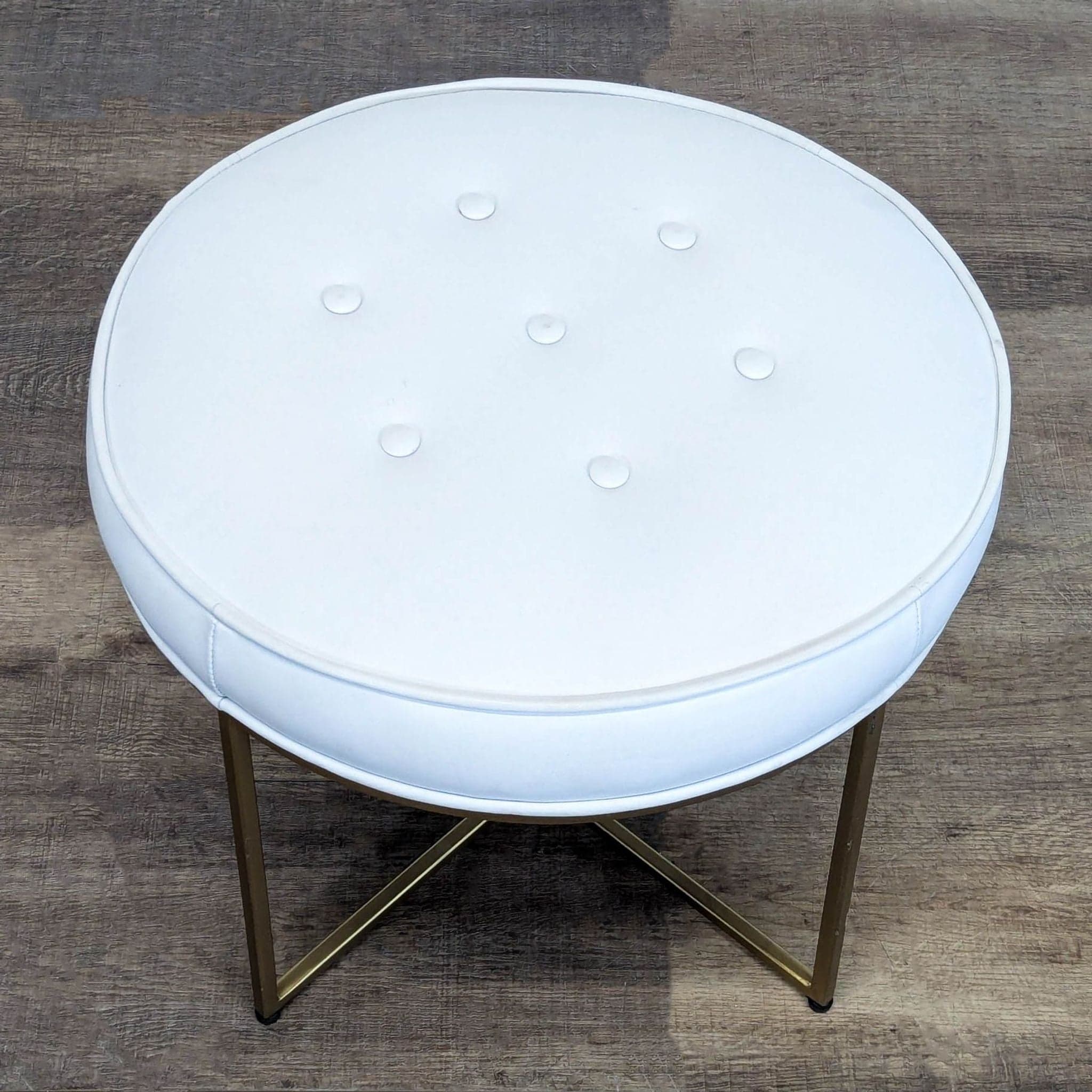 Leather Button Tufted Ottoman on Metal Base - Thumbnail 2