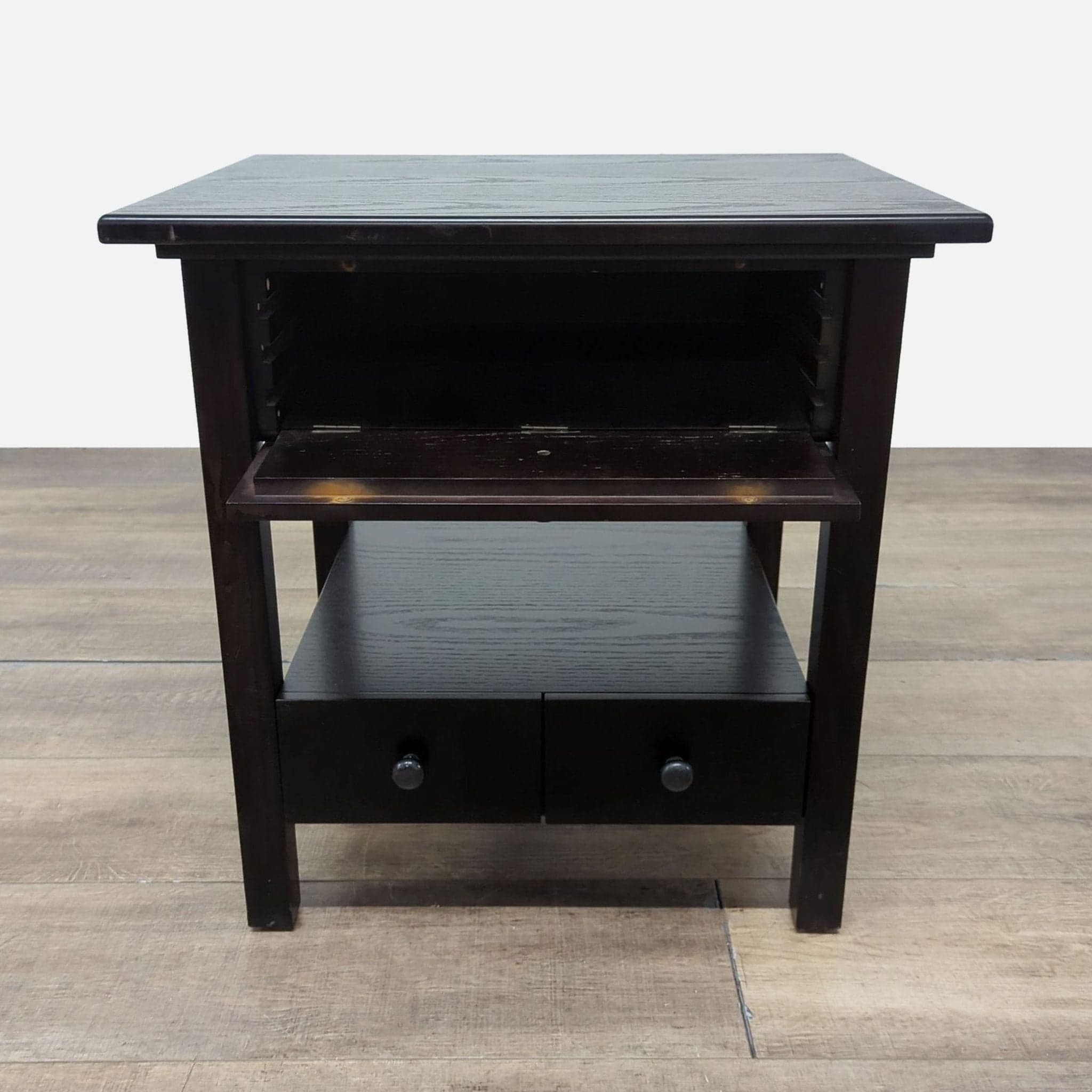 Crate & Barrel End Table with Drawer, Pull-Out Shelf & Bottom Shelf - Thumbnail 3