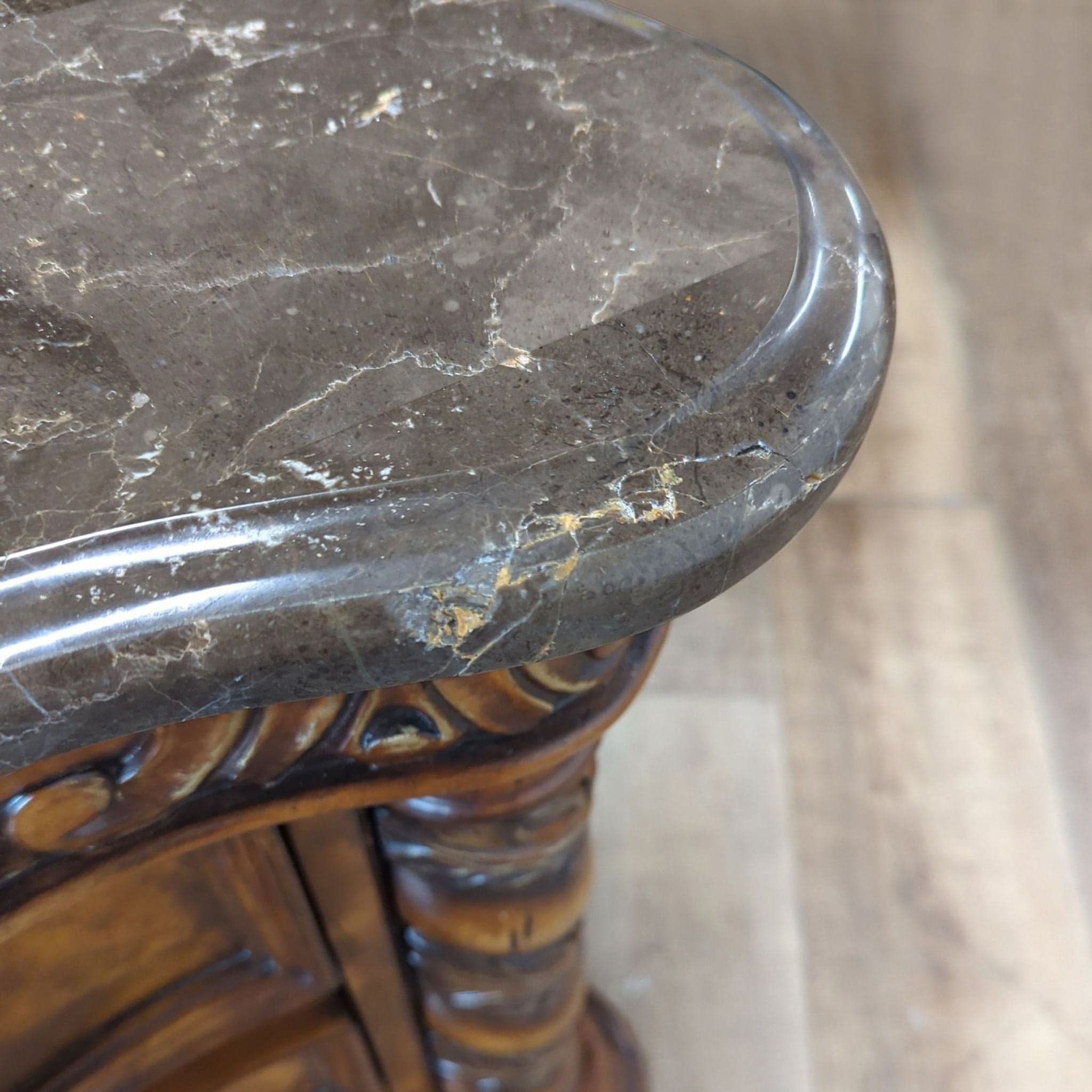 Heavily Carved Nightstand with Marble Top - Thumbnail 3