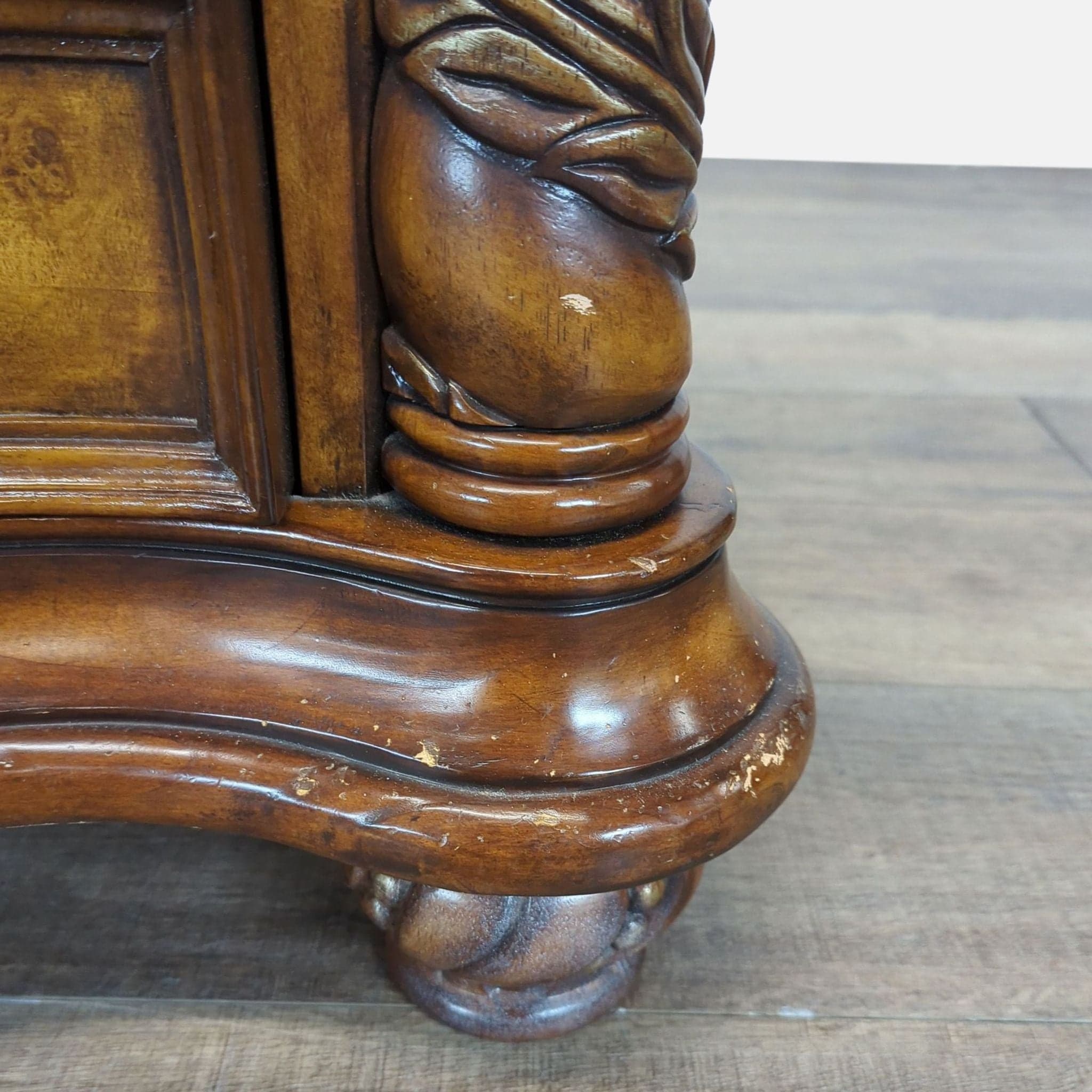 Heavily Carved Nightstand with Marble Top - Thumbnail 5