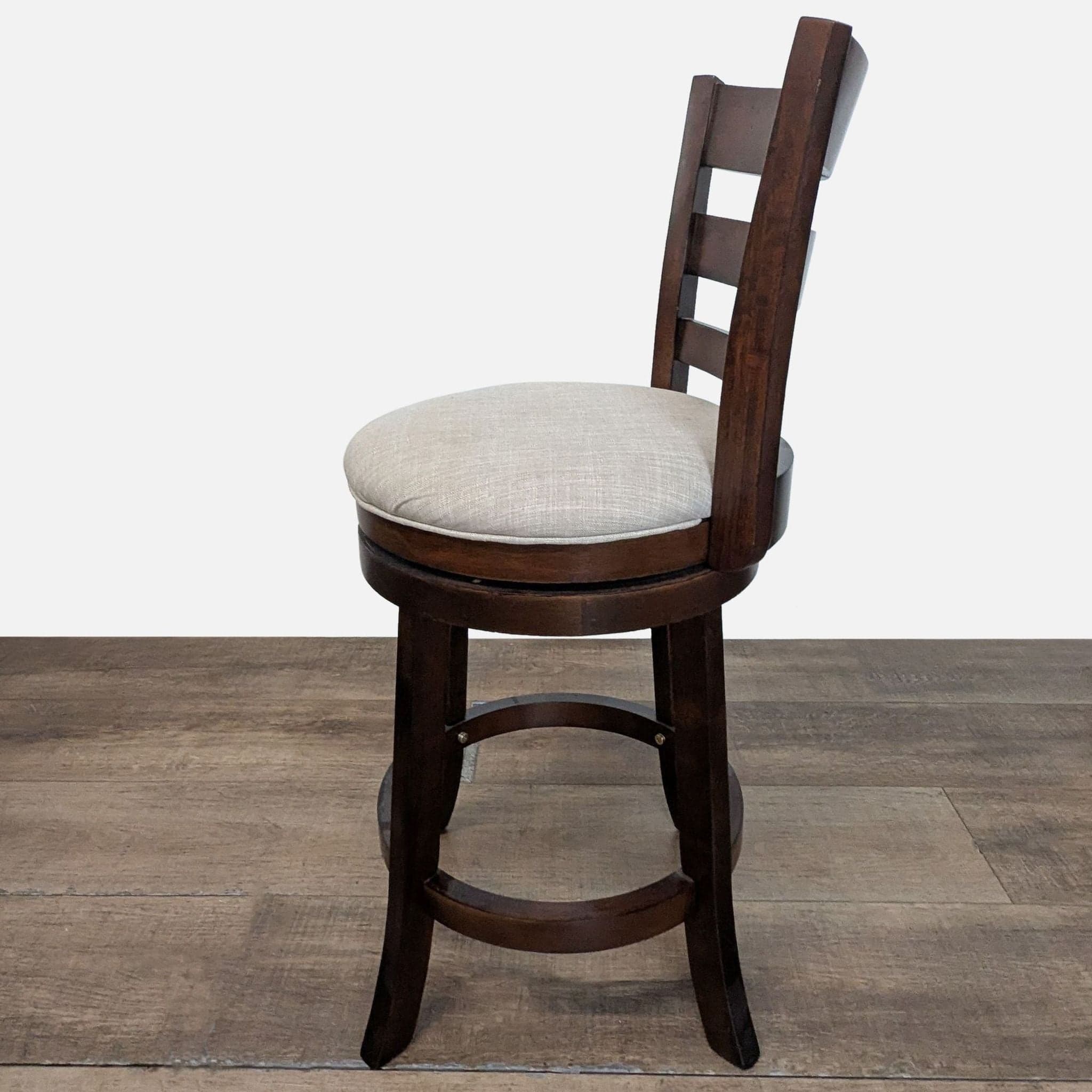 Wood Swivel Bar Stool with Upholstered Seat - Thumbnail 4