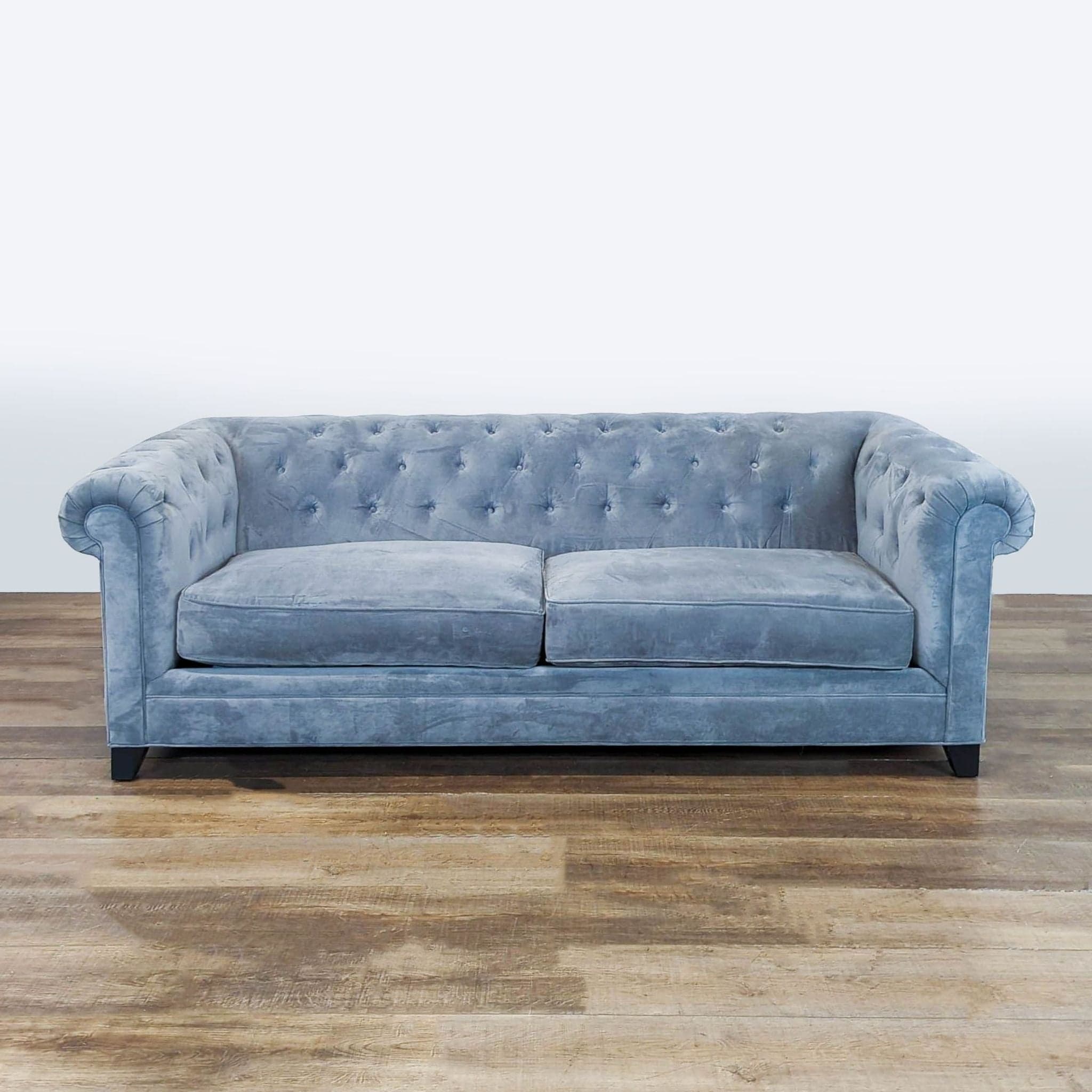 Macy's 3-Seat Tufted Velvet Sofa in Light Blue - Image 1