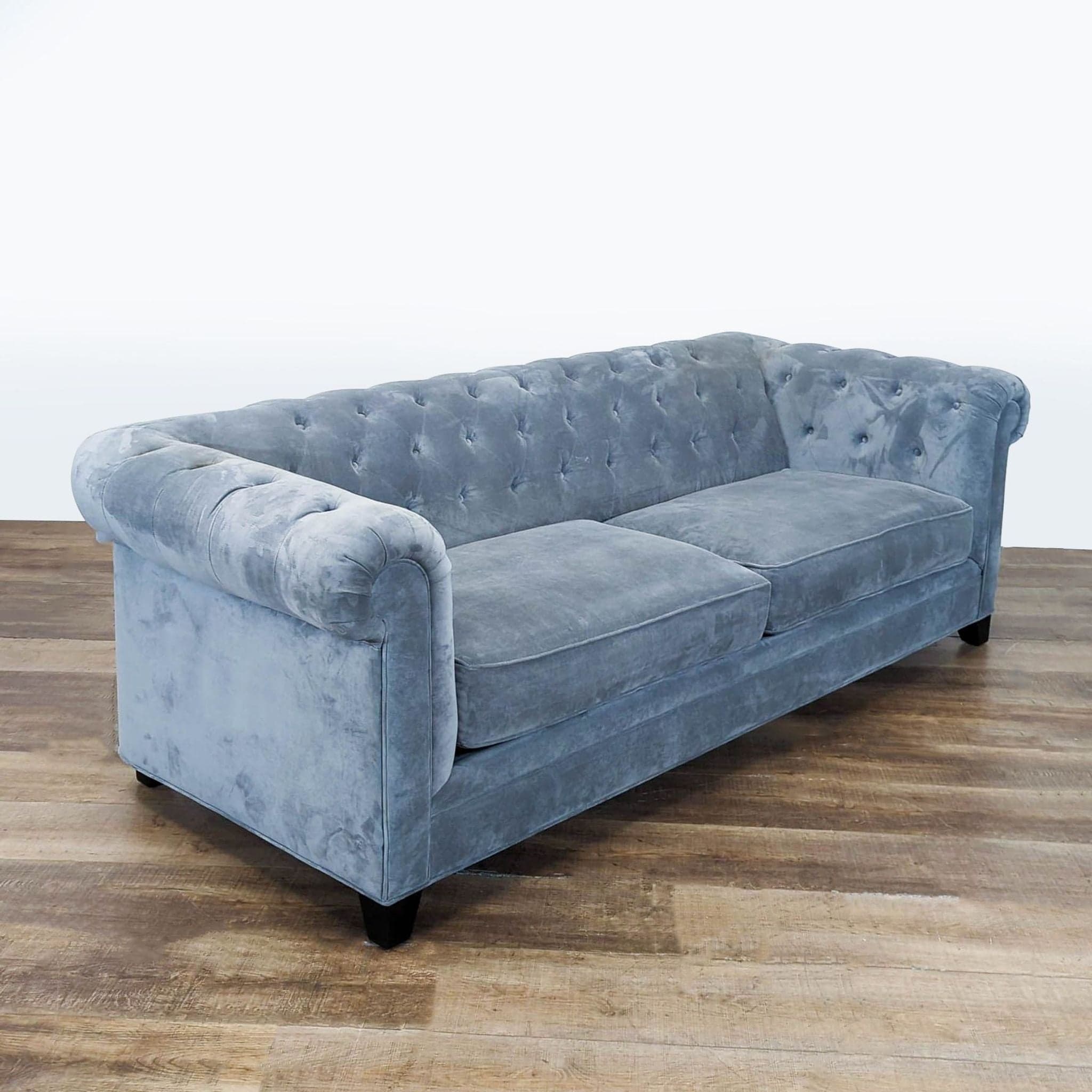 Macy's 3-Seat Tufted Velvet Sofa in Light Blue - Thumbnail 2