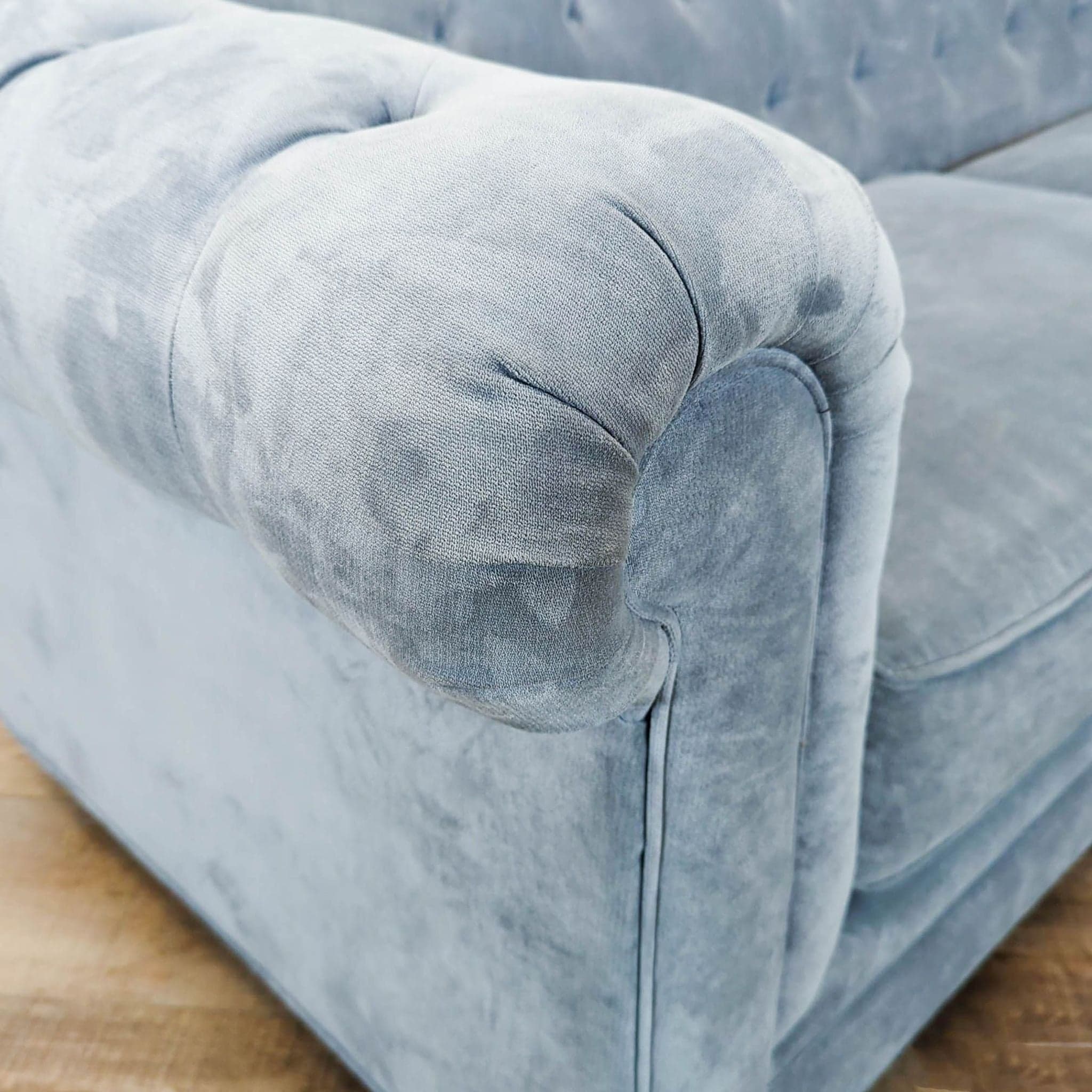 Macy's 3-Seat Tufted Velvet Sofa in Light Blue - Thumbnail 5