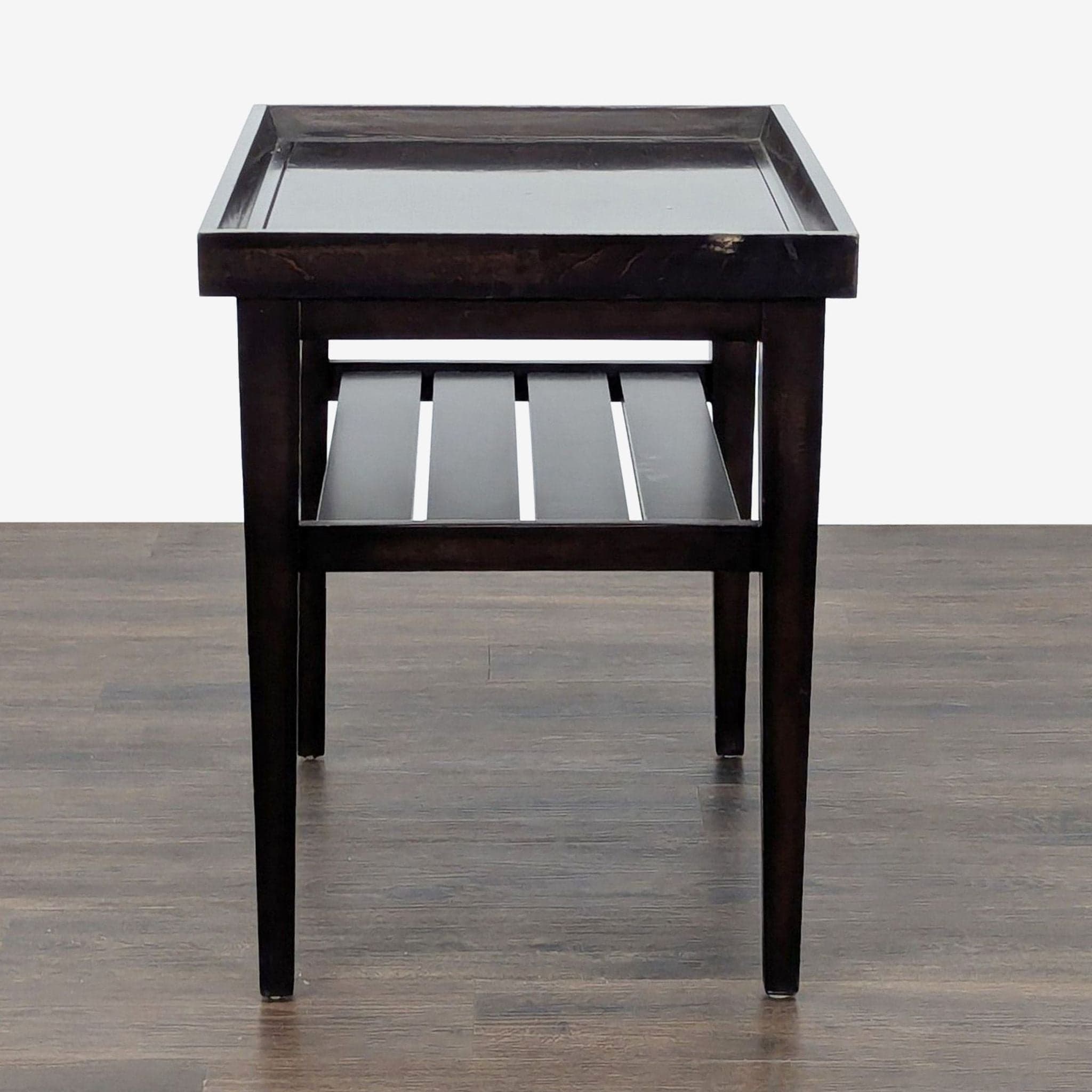 Wooden End Table with "Tray Top" and Slatted Shelf - Thumbnail 7