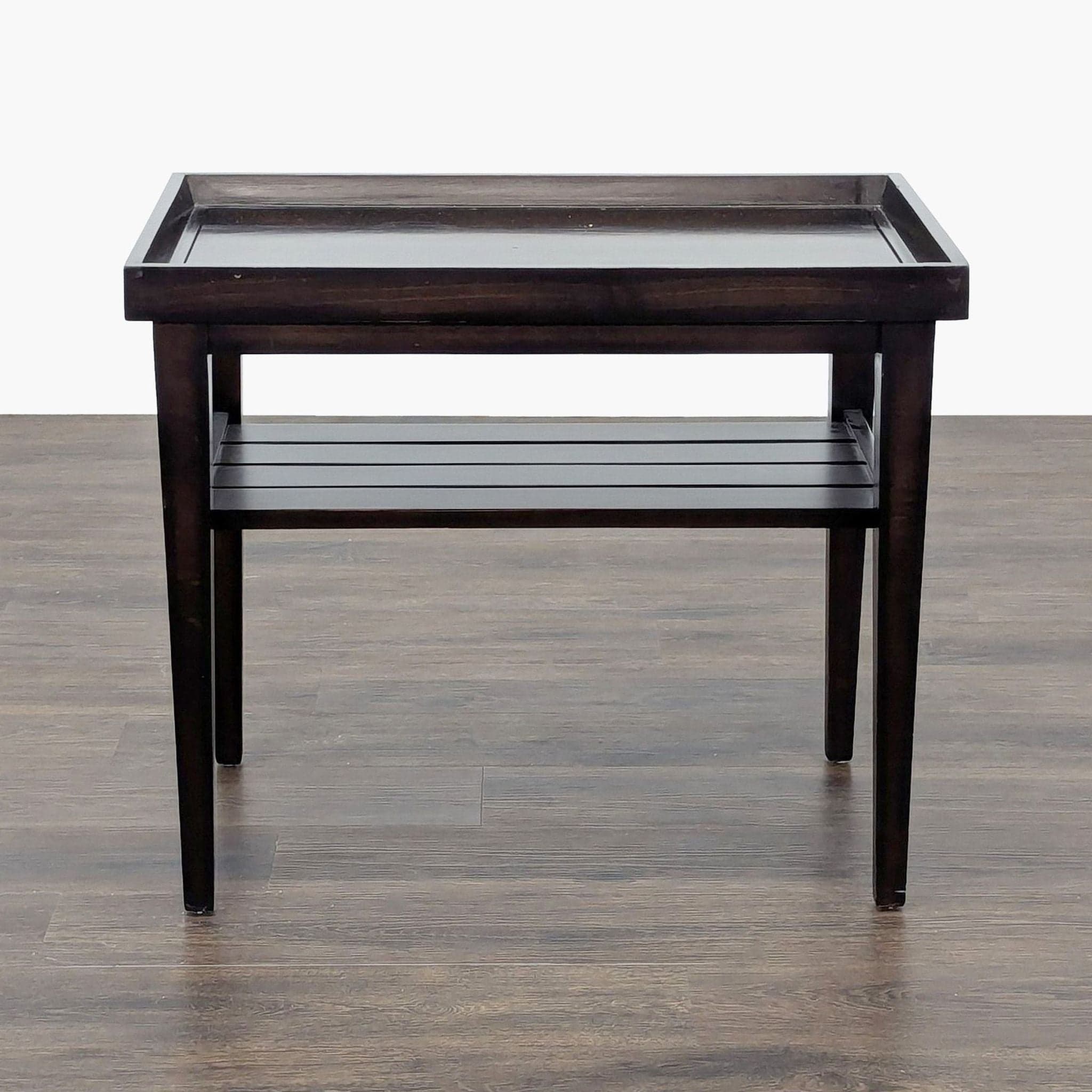 Wooden End Table with "Tray Top" and Slatted Shelf - Thumbnail 4