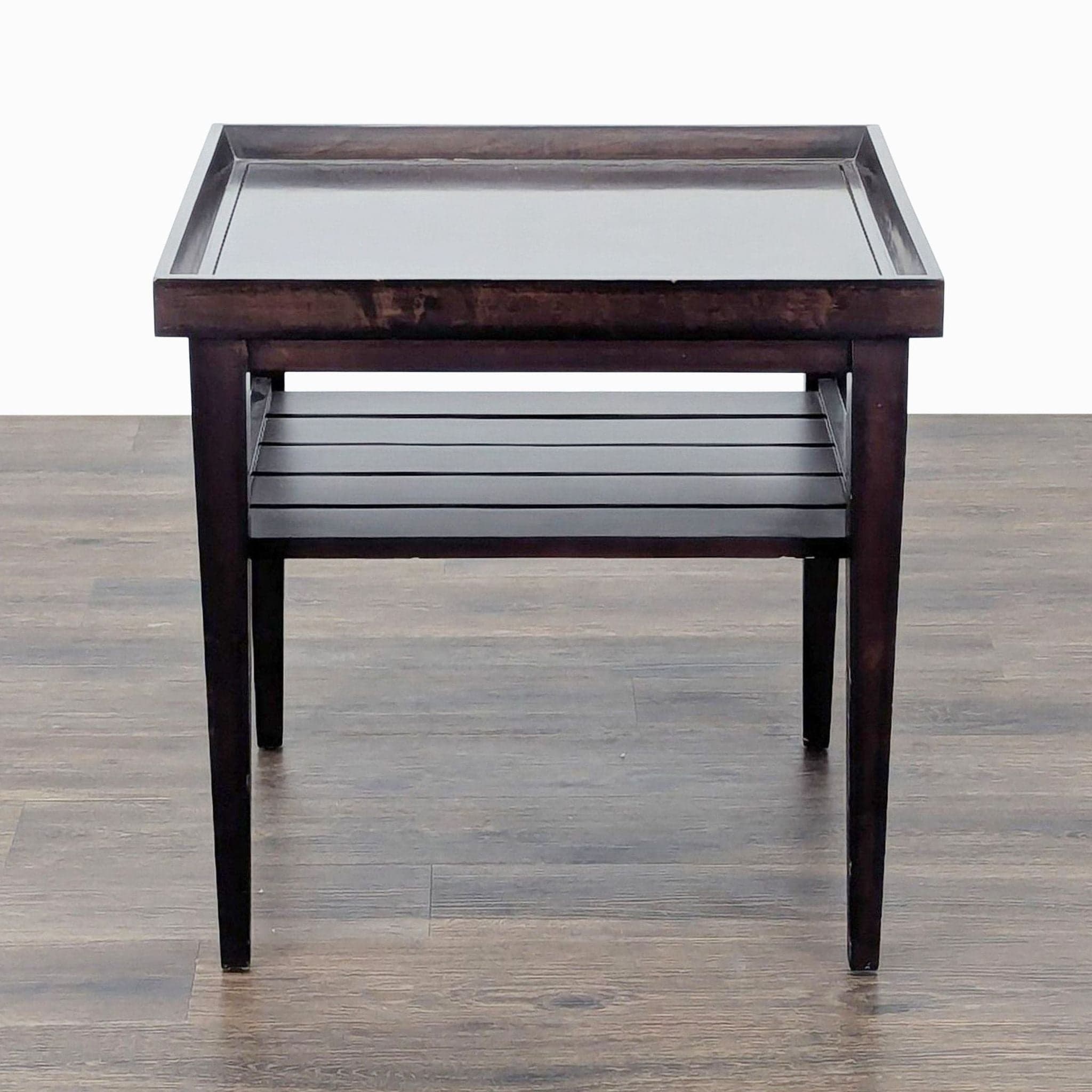 Wooden End Table with "Tray Top" and Slatted Shelf - Thumbnail 3