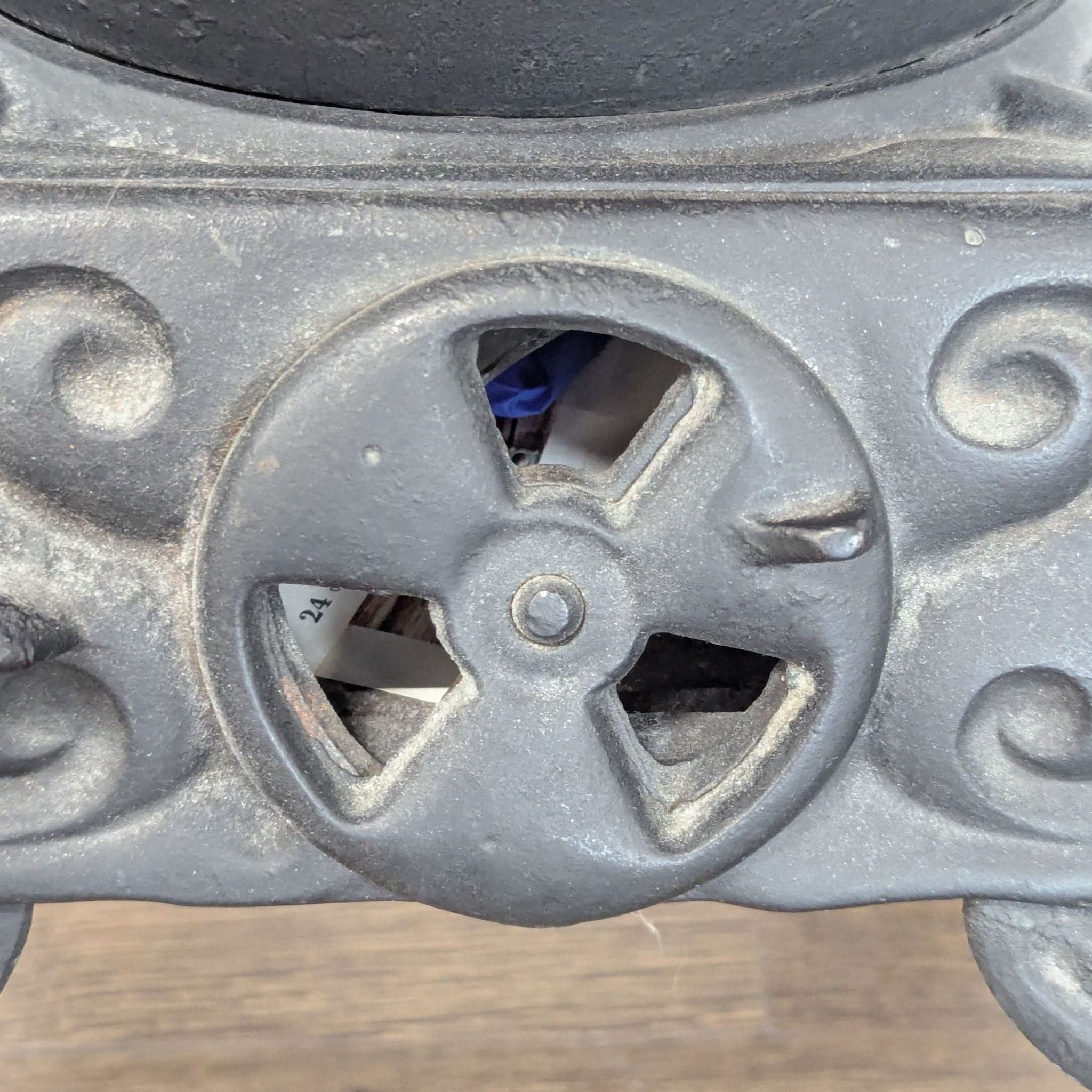 Antique Iron Parlor Stove with Decorative Silver Accents - Thumbnail 4