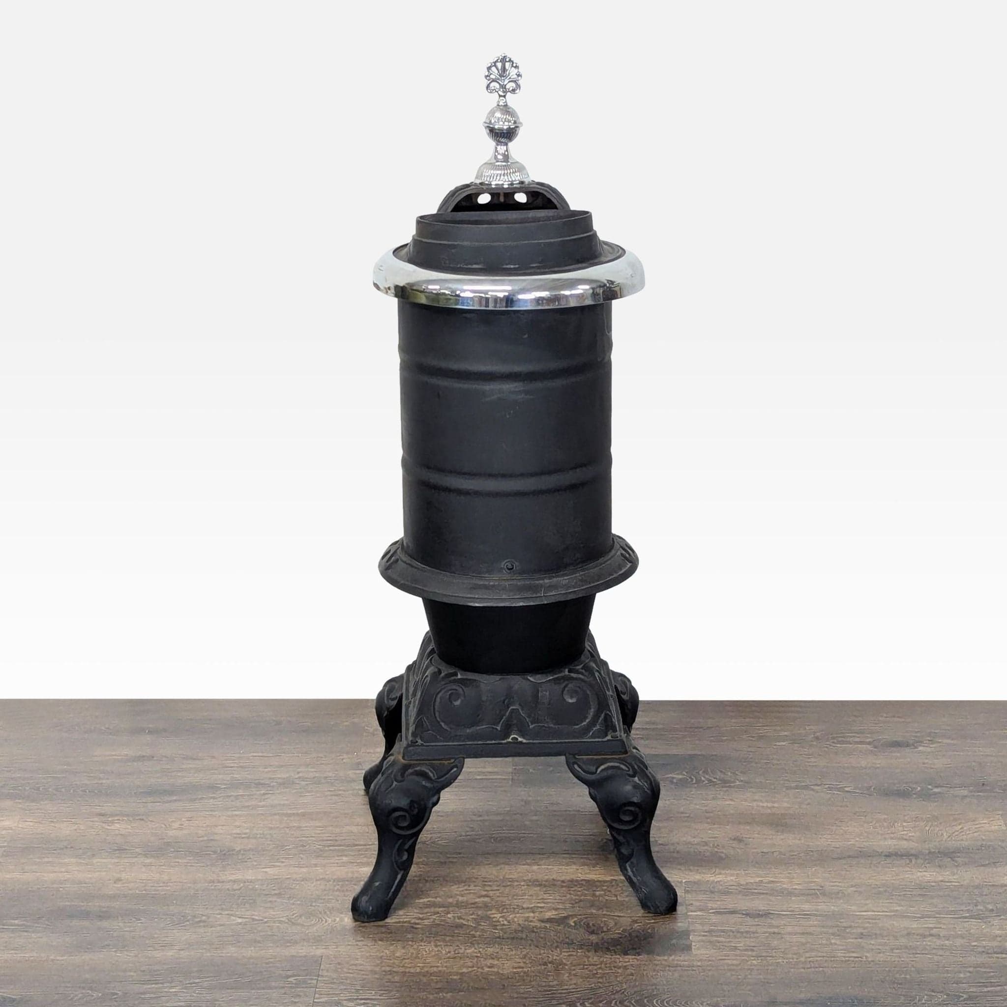 Antique Iron Parlor Stove with Decorative Silver Accents - Thumbnail 7