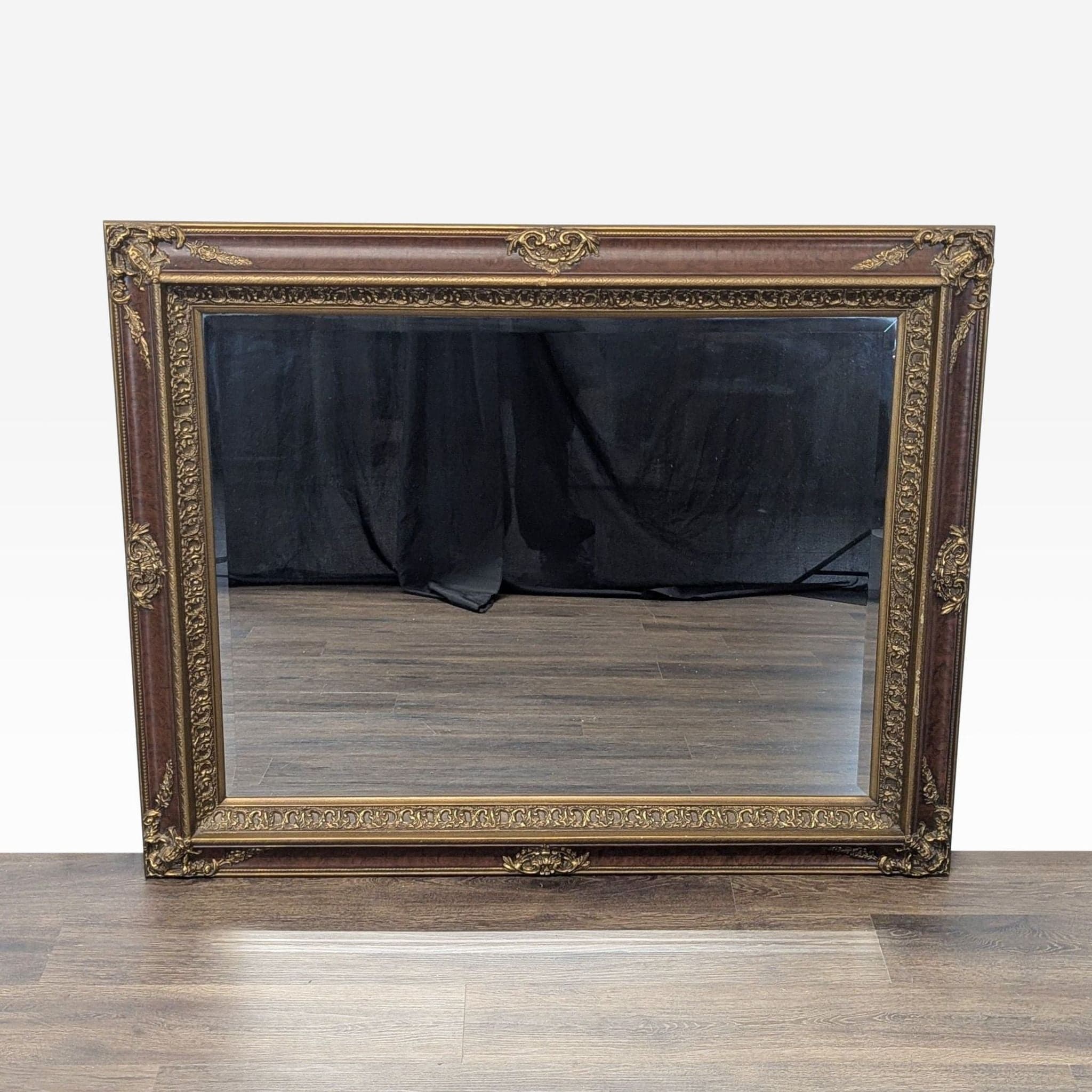 Carved and Beveled Wood Framed Wall Mirror - Image 1