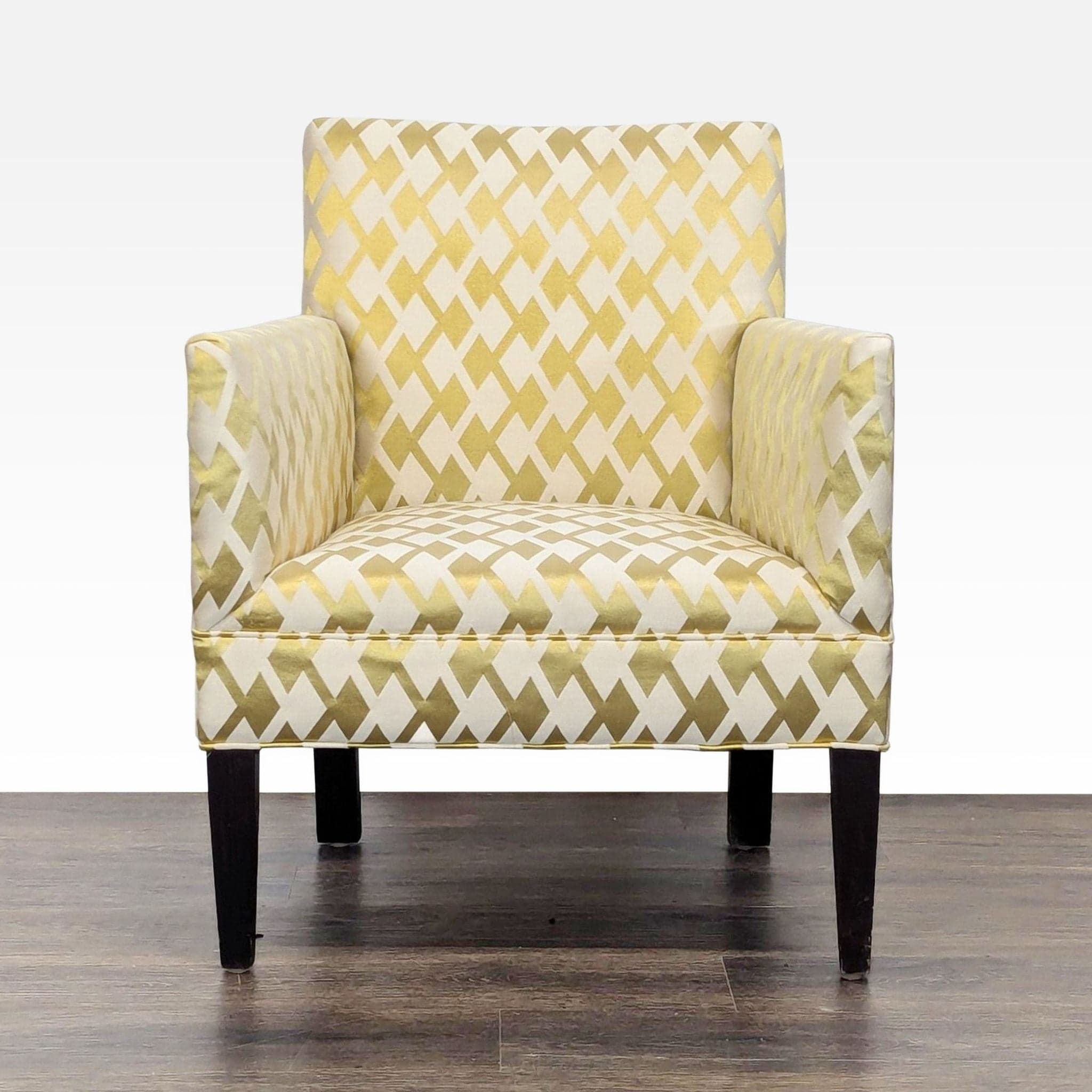 Lee Industries Modern Accent Lounge Chair with Gold and Cream Diamond Pattern Upholstery - Image 1