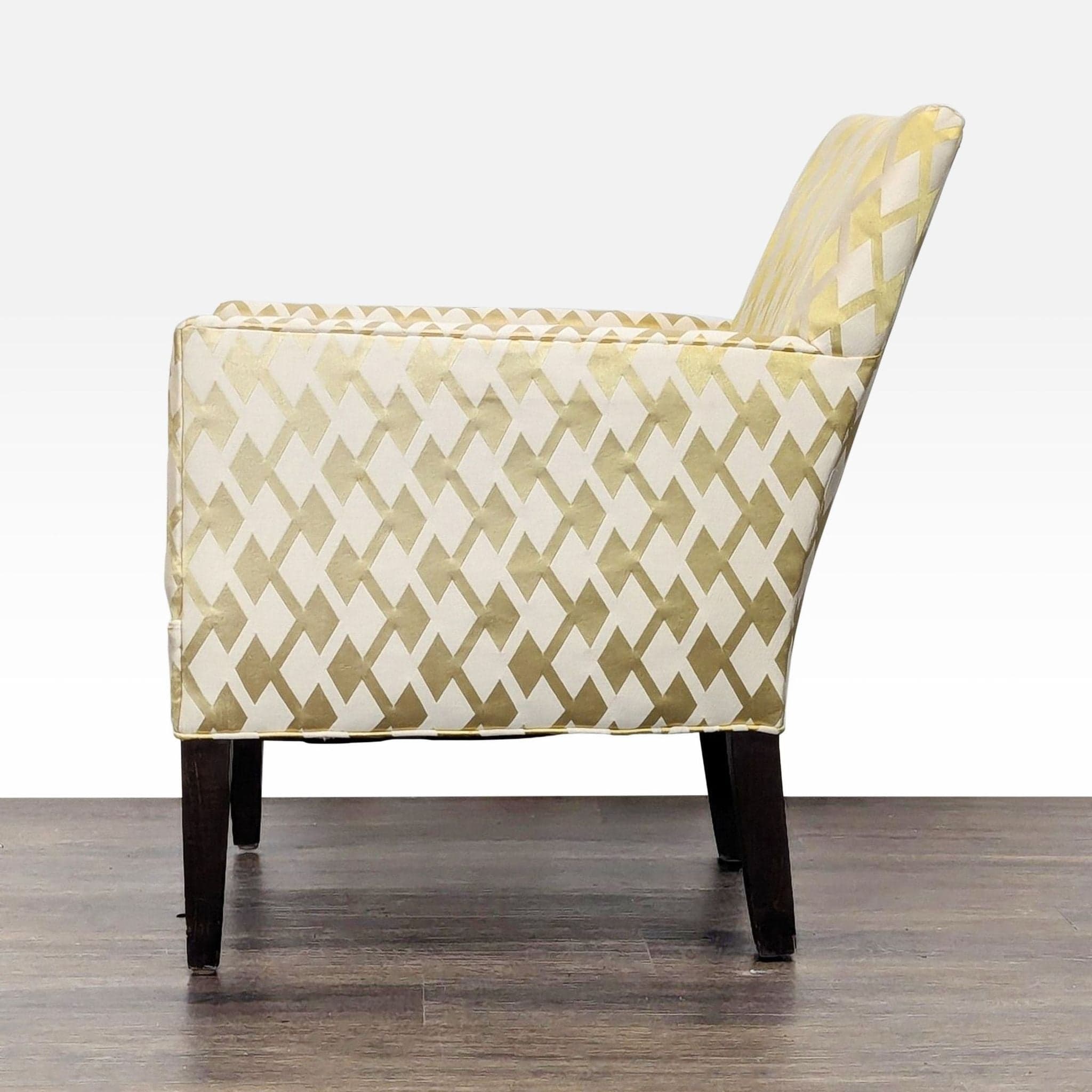 Lee Industries Modern Accent Lounge Chair with Gold and Cream Diamond Pattern Upholstery - Thumbnail 9