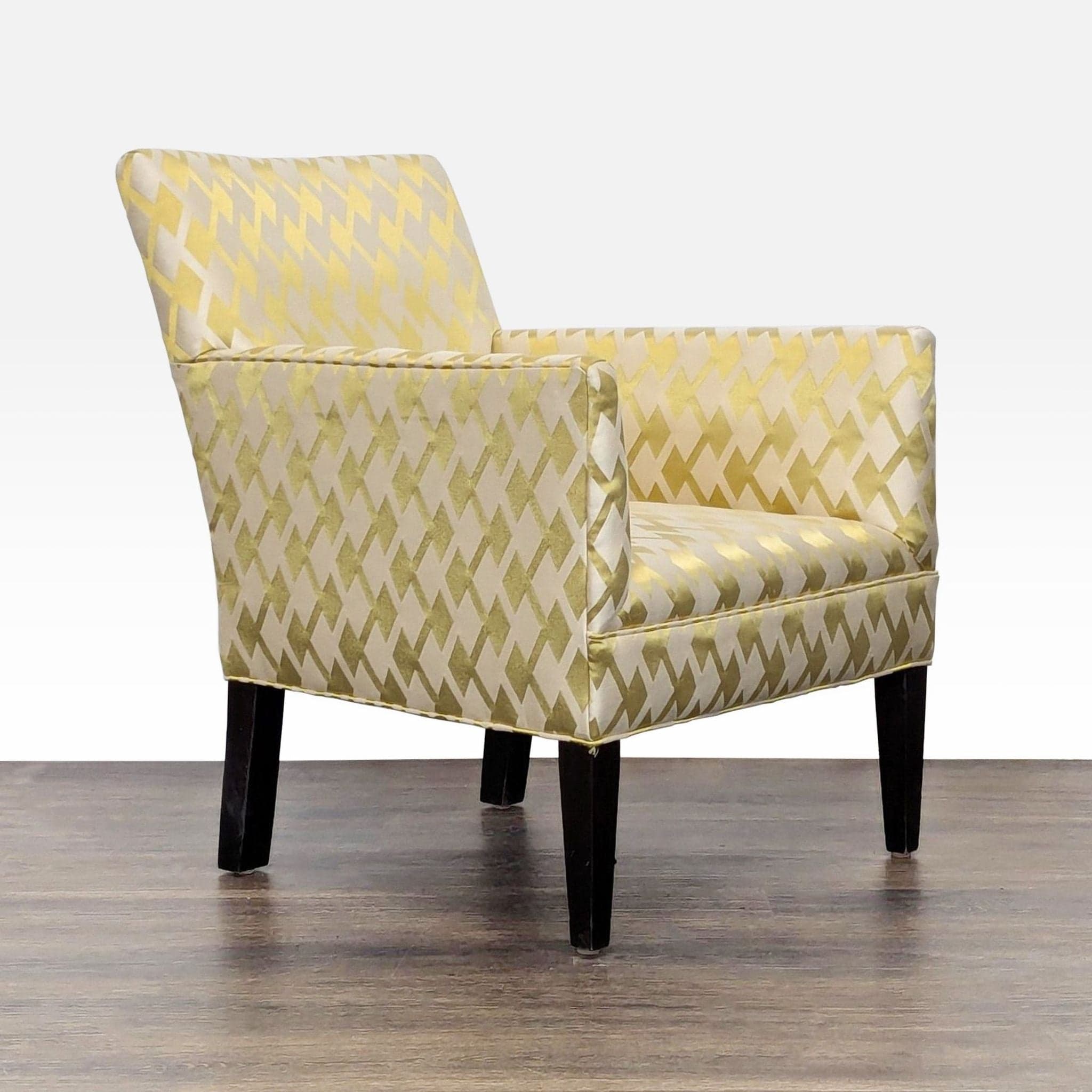 Lee Industries Modern Accent Lounge Chair with Gold and Cream Diamond Pattern Upholstery - Thumbnail 7