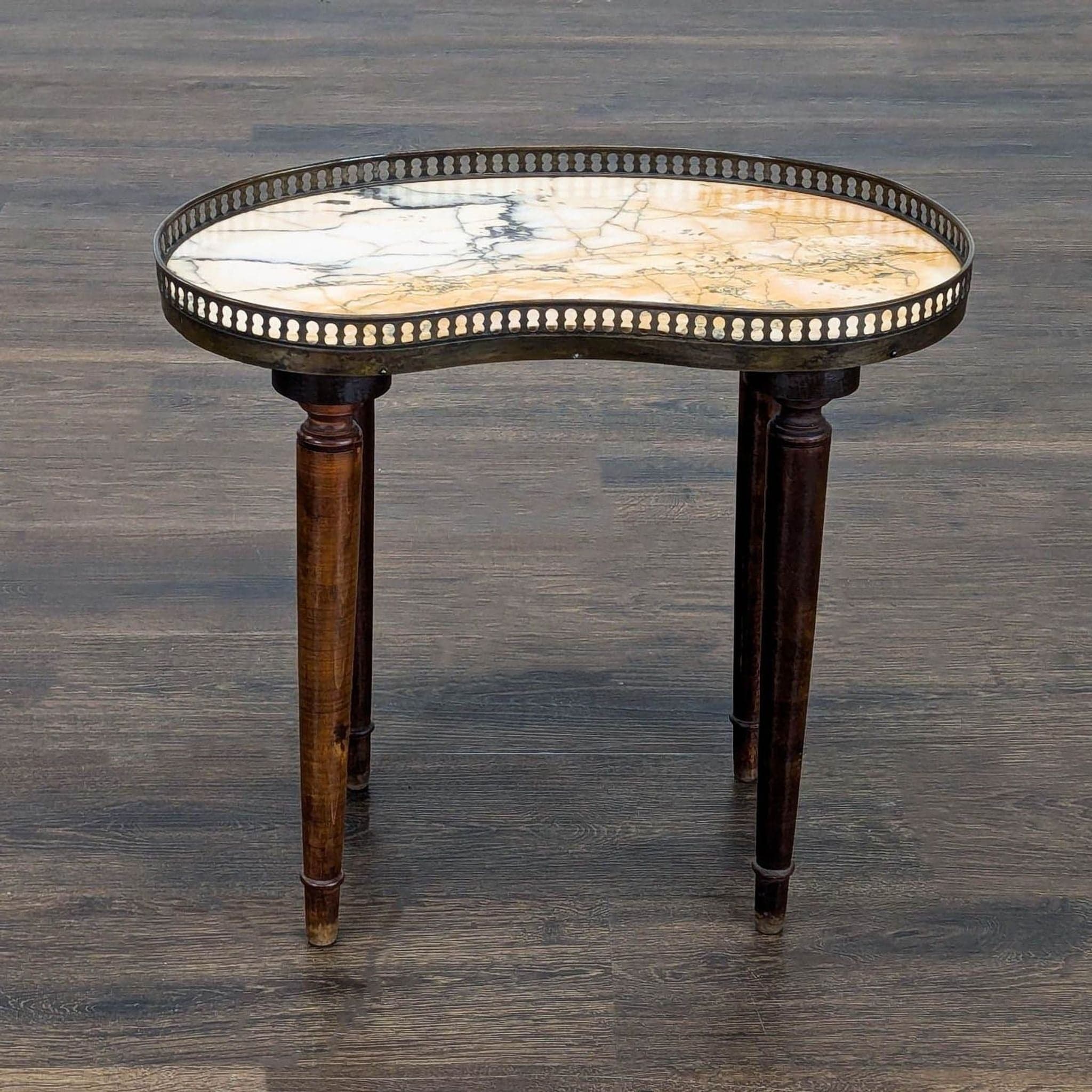Vintage Kidney Shape Marble Top Side Table with Gallery - Image 1