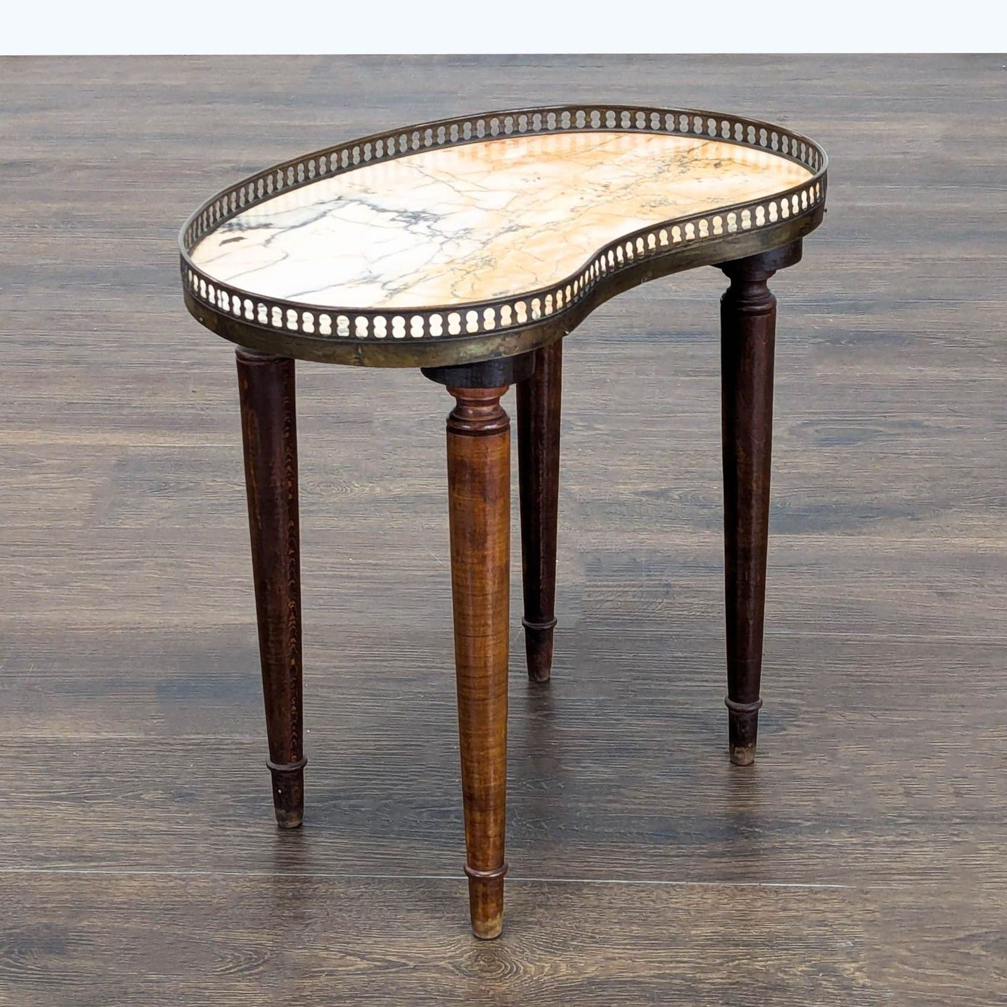 Vintage Kidney Shape Marble Top Side Table with Gallery - Thumbnail 4