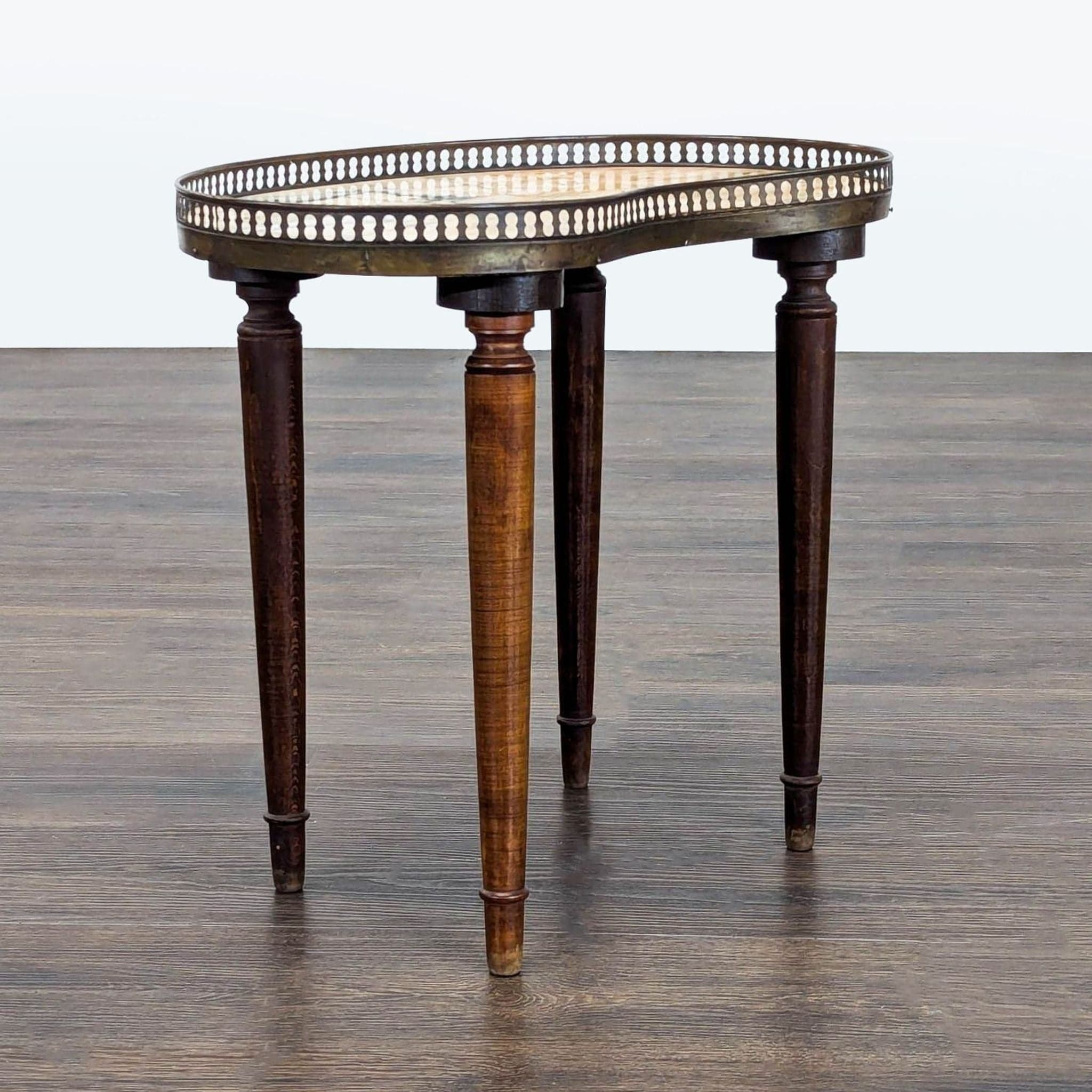 Vintage Kidney Shape Marble Top Side Table with Gallery - Thumbnail 3