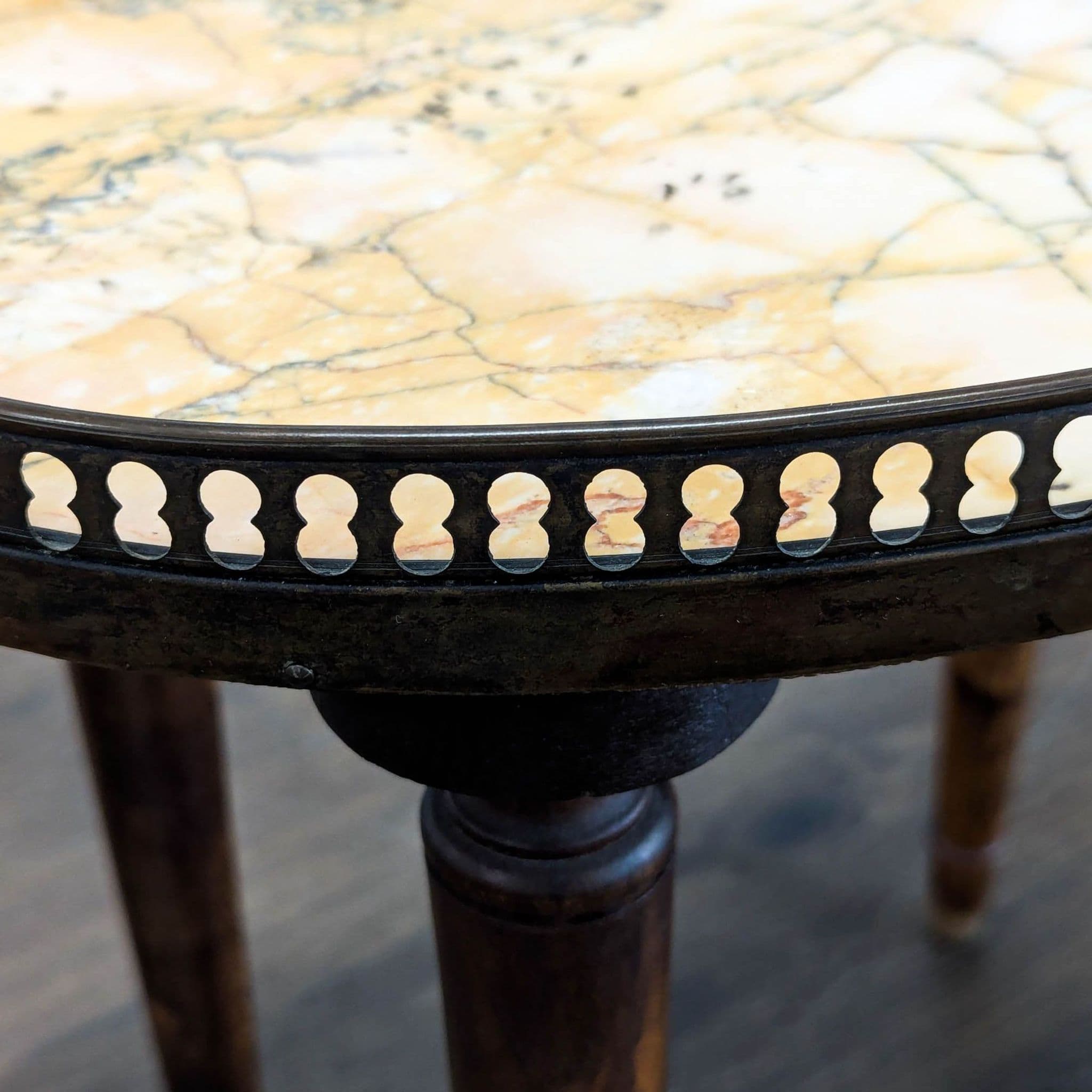 Vintage Kidney Shape Marble Top Side Table with Gallery - Thumbnail 7