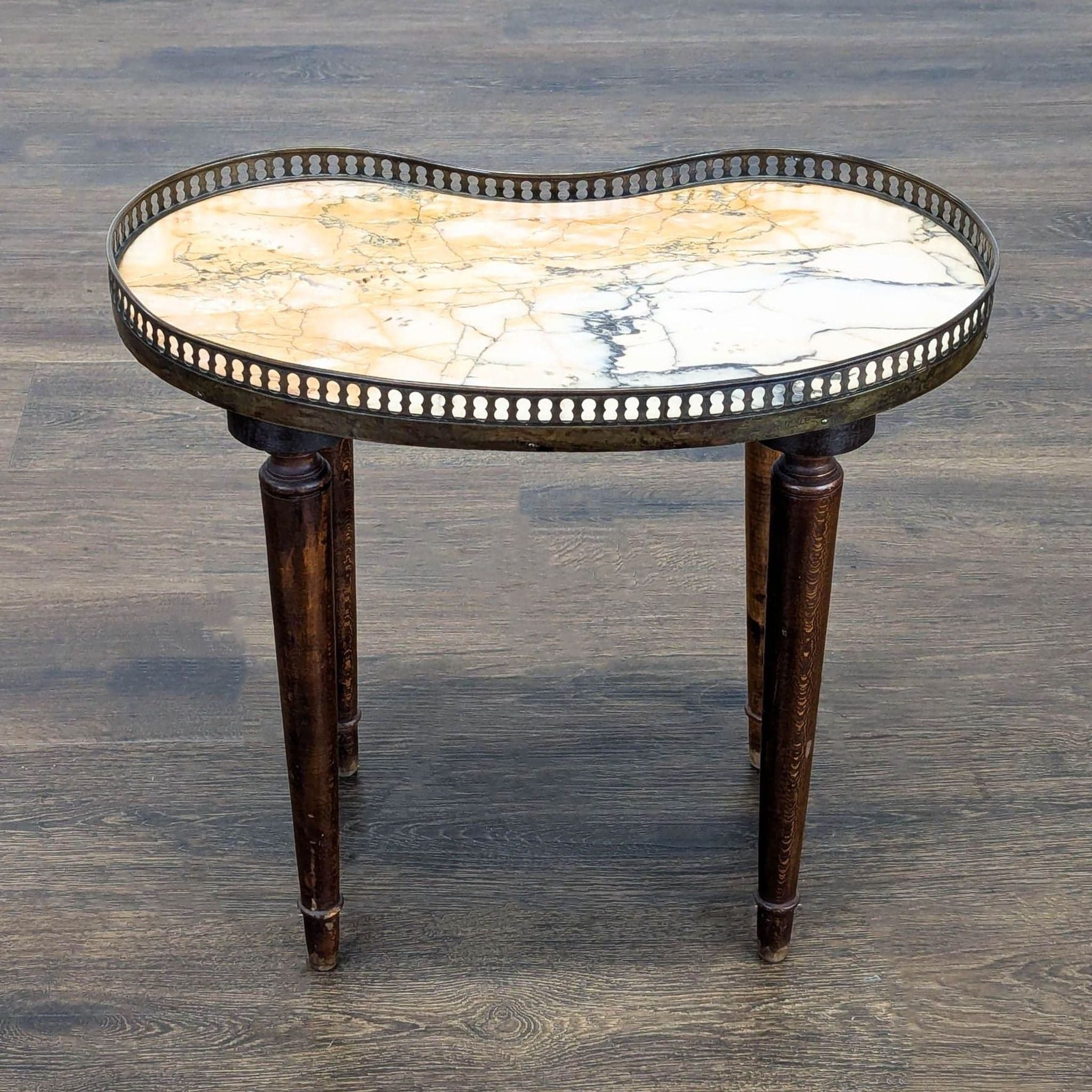 Vintage Kidney Shape Marble Top Side Table with Gallery - Thumbnail 5