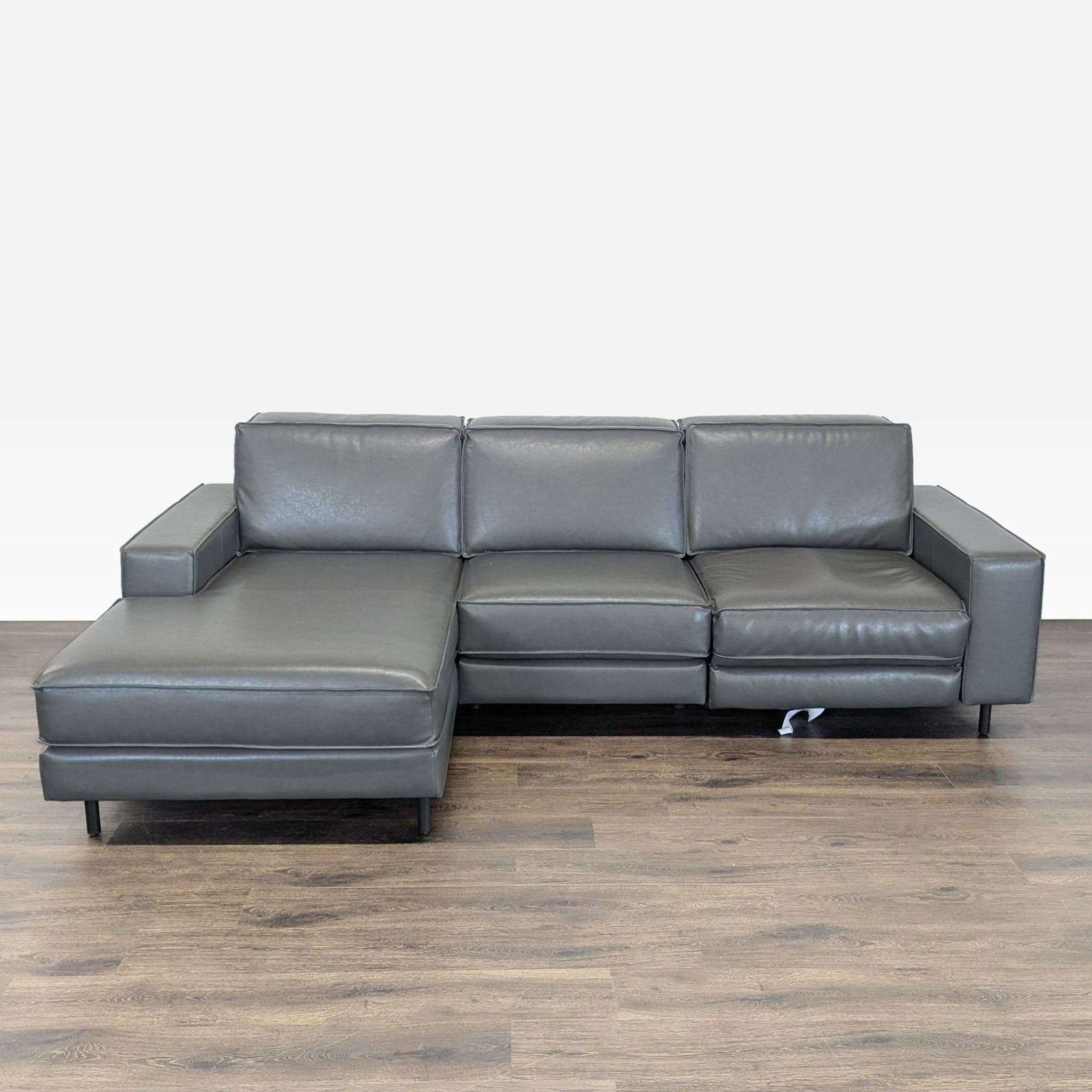 West Elm Axel Gray Leather Reclining Sectional Sofa with Motion Recliner - Image 1