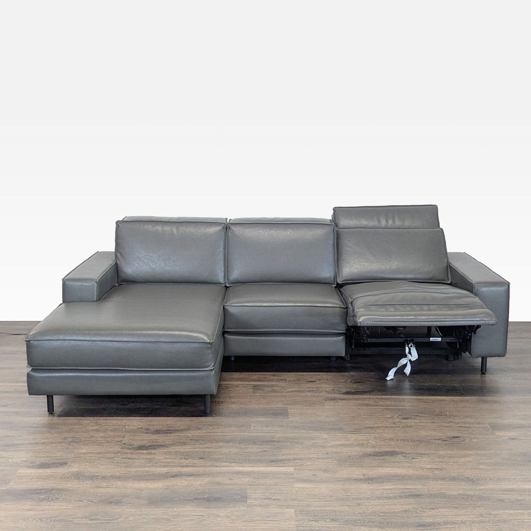 West Elm Axel Gray Leather Reclining Sectional Sofa with Motion Recliner - Thumbnail 2