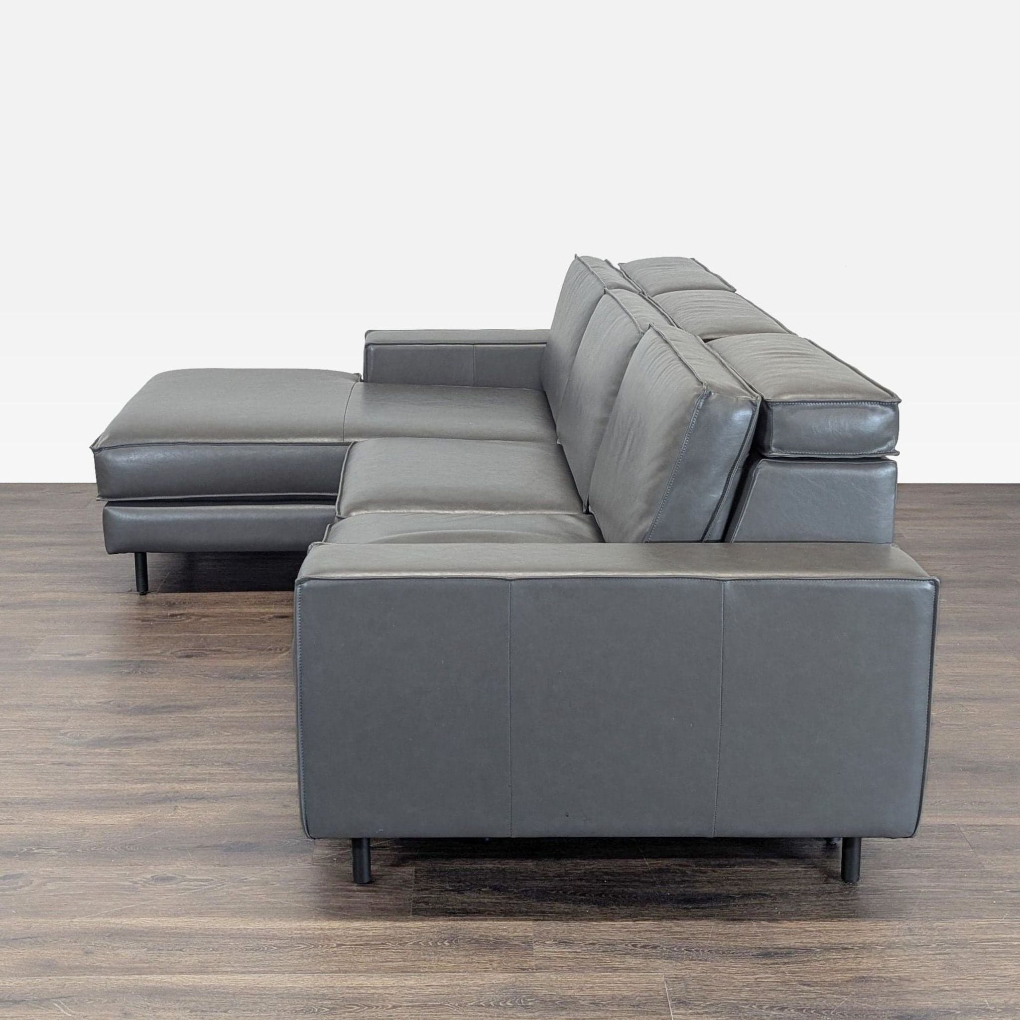 West Elm Axel Gray Leather Reclining Sectional Sofa with Motion Recliner - Thumbnail 4