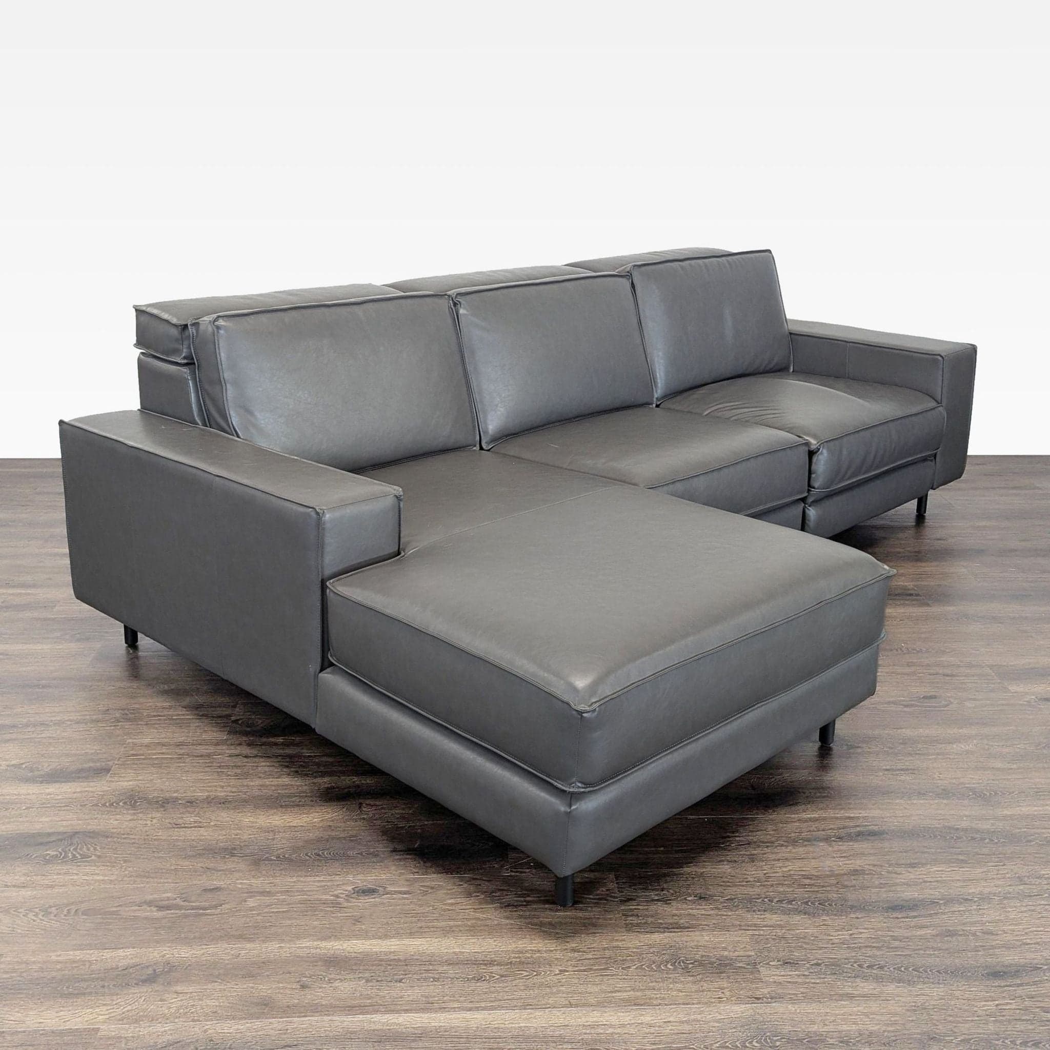 West Elm Axel Gray Leather Reclining Sectional Sofa with Motion Recliner - Thumbnail 6