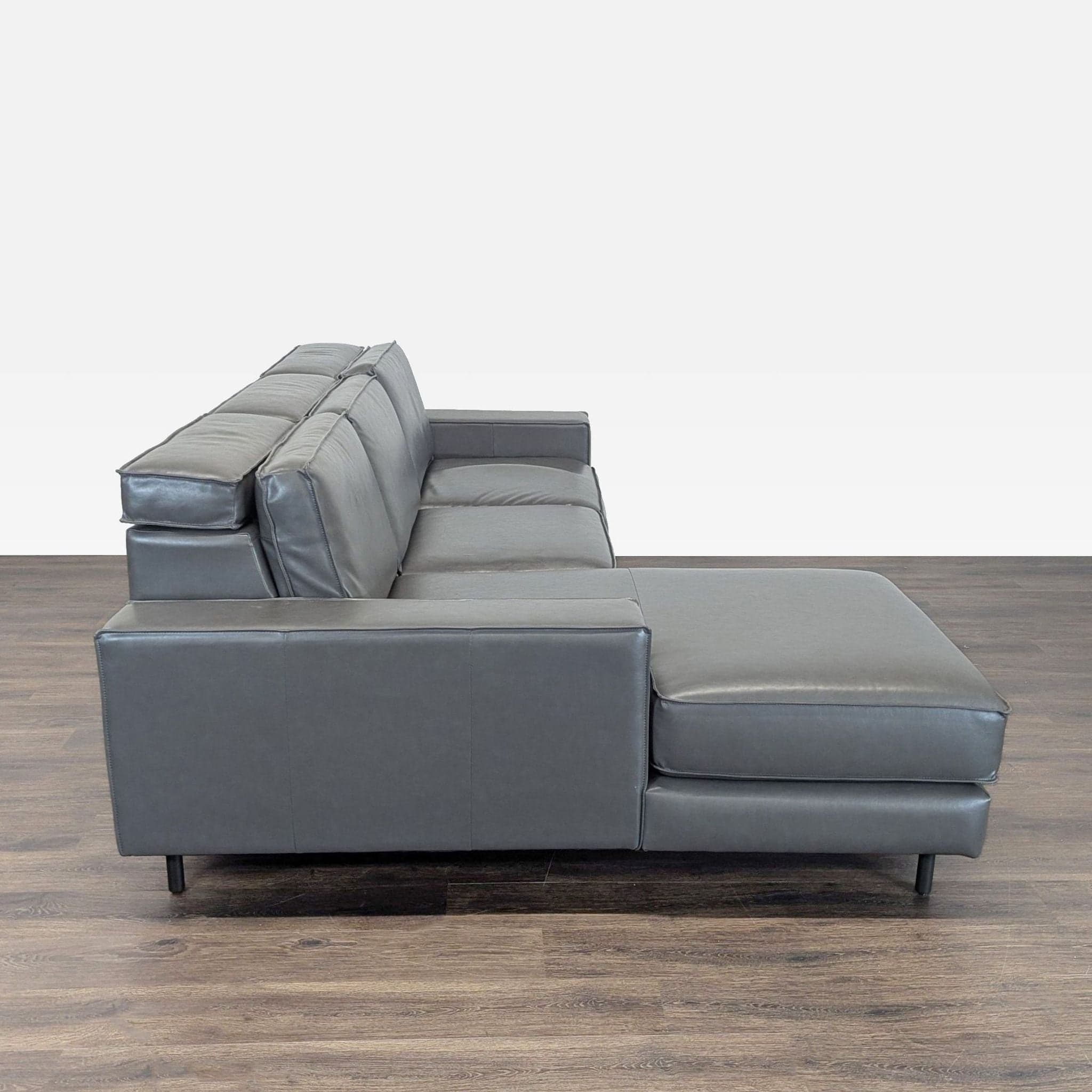 West Elm Axel Gray Leather Reclining Sectional Sofa with Motion Recliner - Thumbnail 7