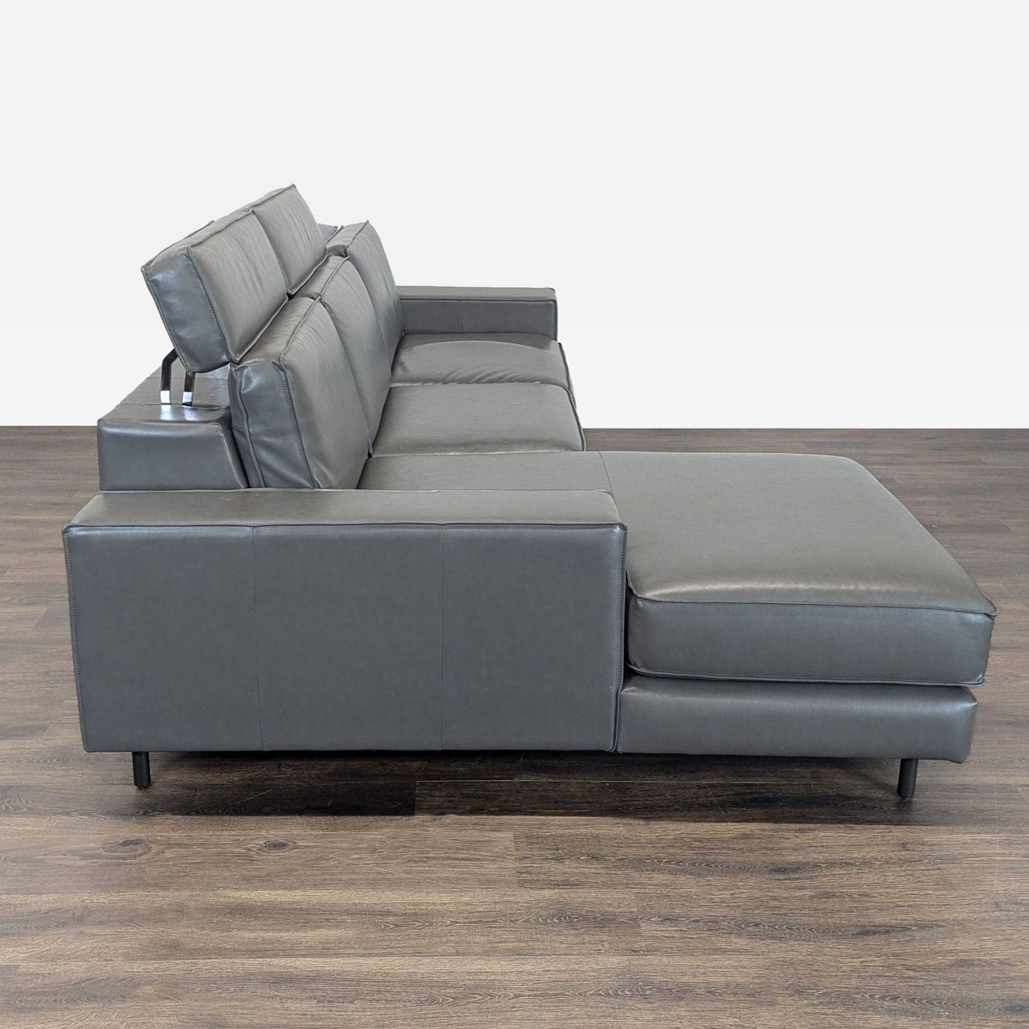 West Elm Axel Gray Leather Reclining Sectional Sofa with Motion Recliner - Thumbnail 8
