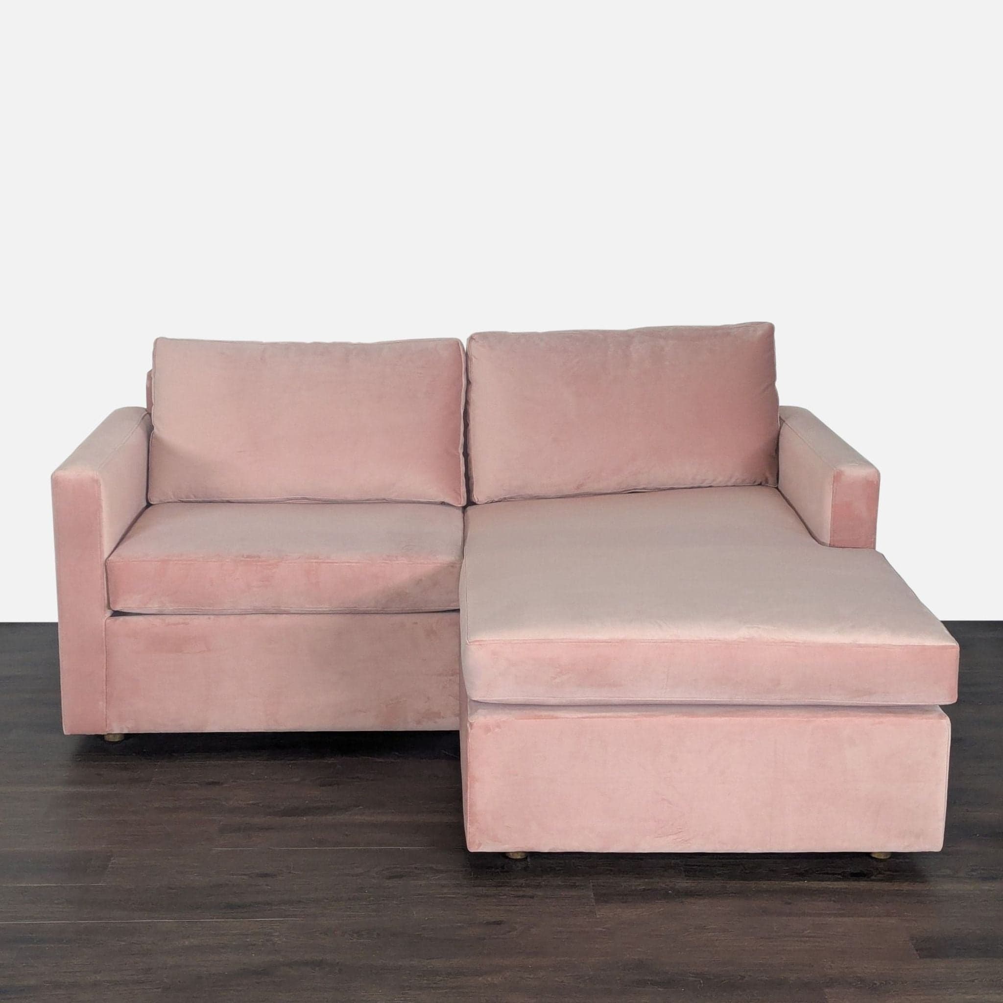 Modern Pink Velvet Sectional Sofa with Reversible Chaise Lounge - Image 1