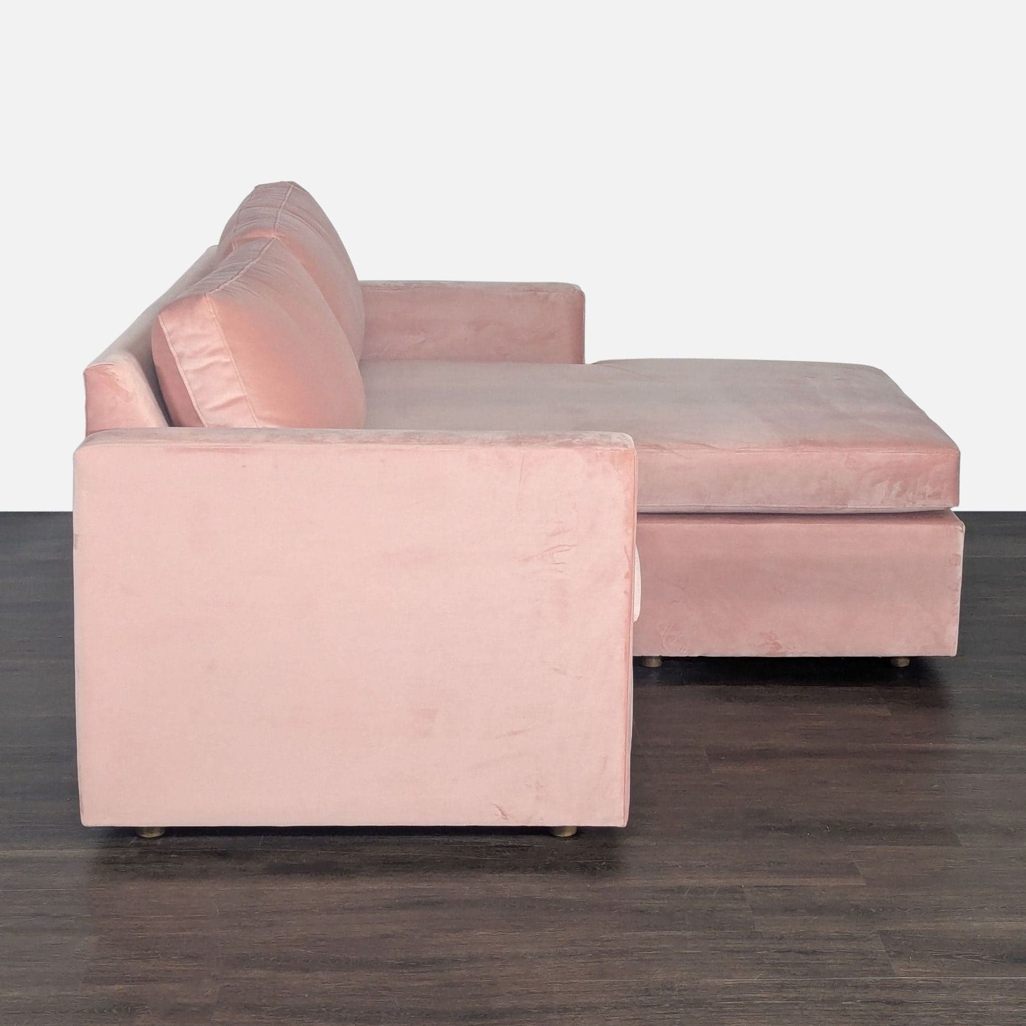 Modern Pink Velvet Sectional Sofa with Reversible Chaise Lounge - Thumbnail 2