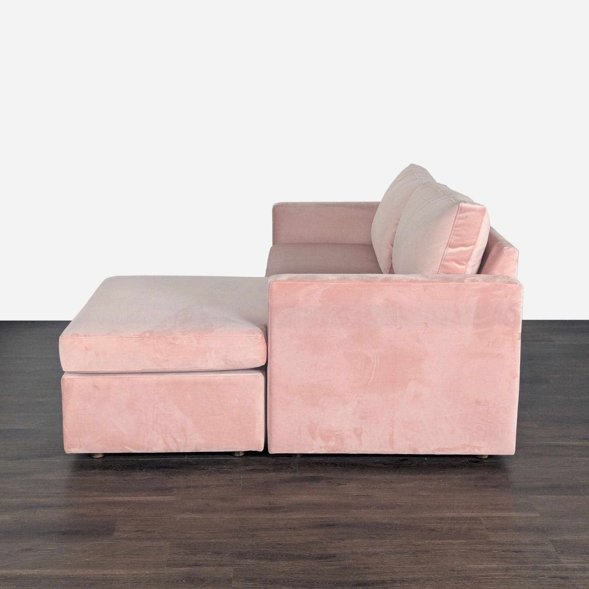 Modern Pink Velvet Sectional Sofa with Reversible Chaise Lounge - Thumbnail 4