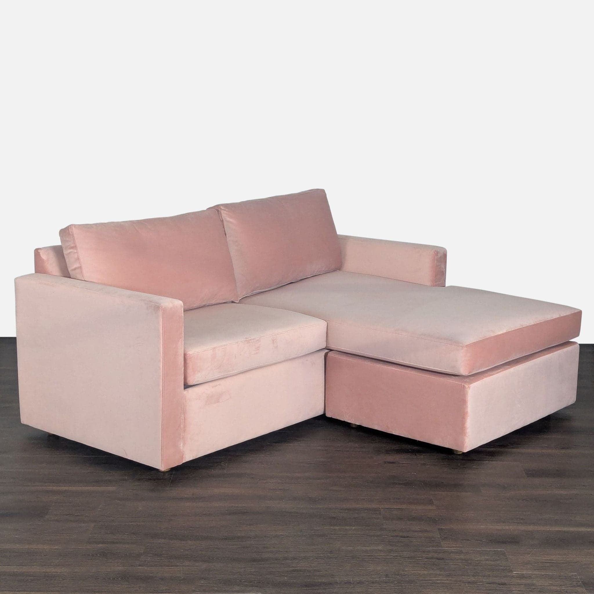 Modern Pink Velvet Sectional Sofa with Reversible Chaise Lounge - Thumbnail 8