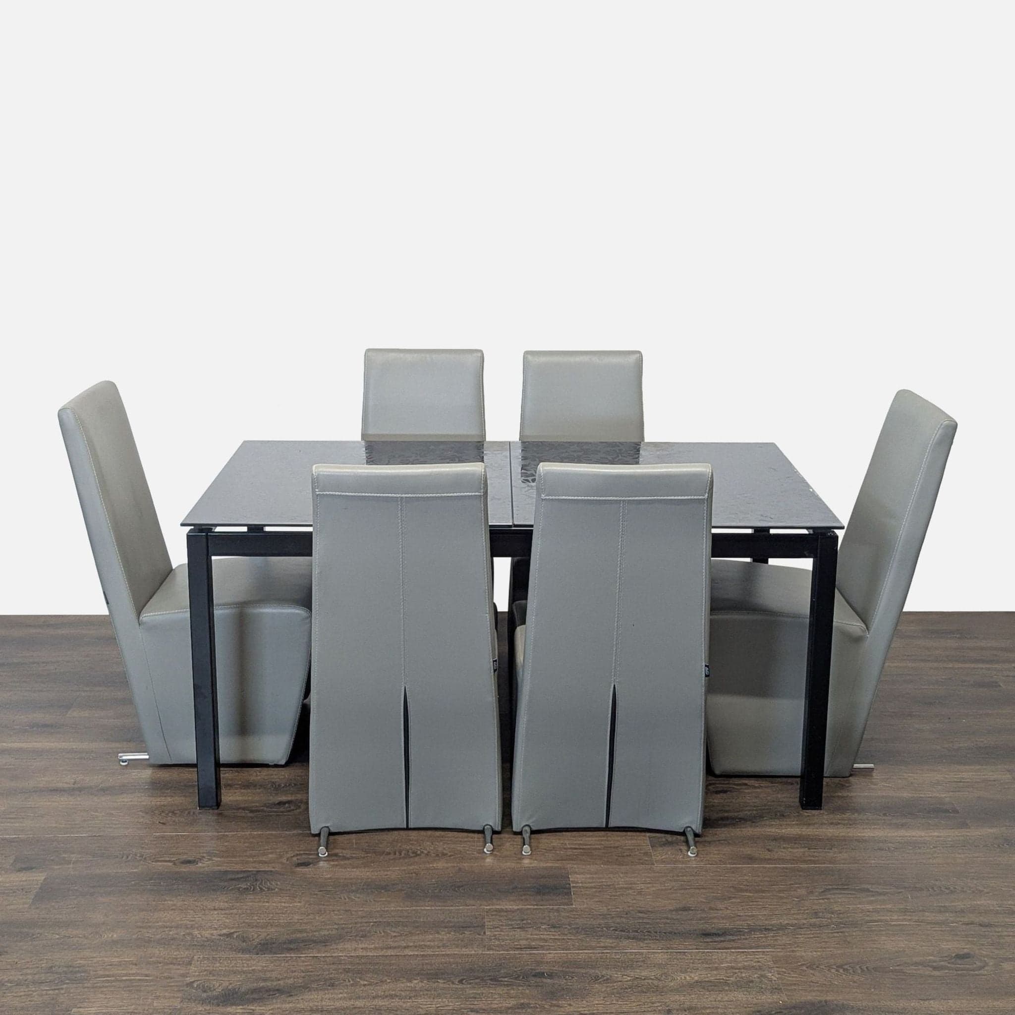 Modern Euro Style Eldora Black Glass Extension Dining Table with 6 Zuri Chairs - Image 1